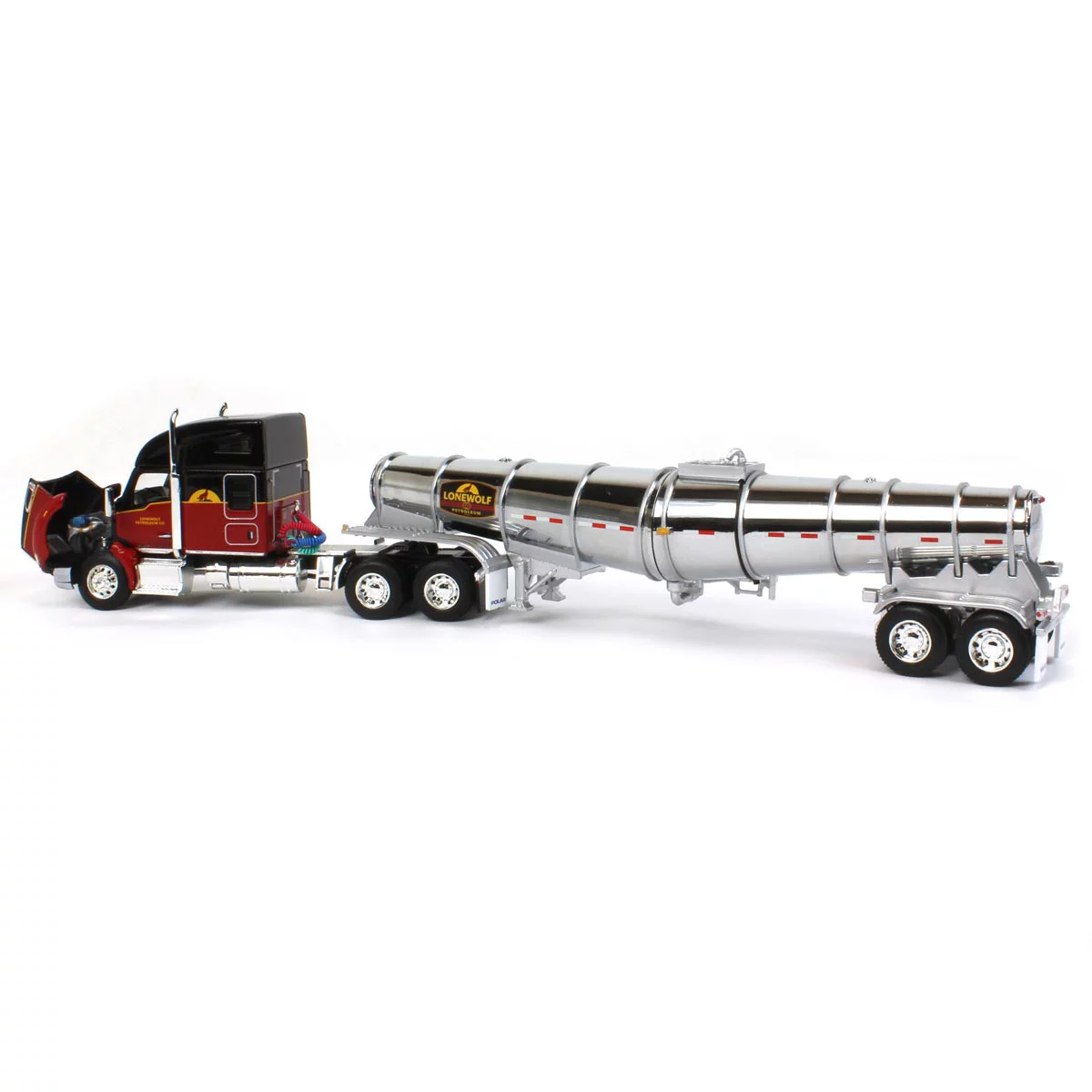First Gear  1-64 Scale 76 Mid-Roof Sleeper Cab Kenworth T680 Diecast Truck, Black, Red & Chrome