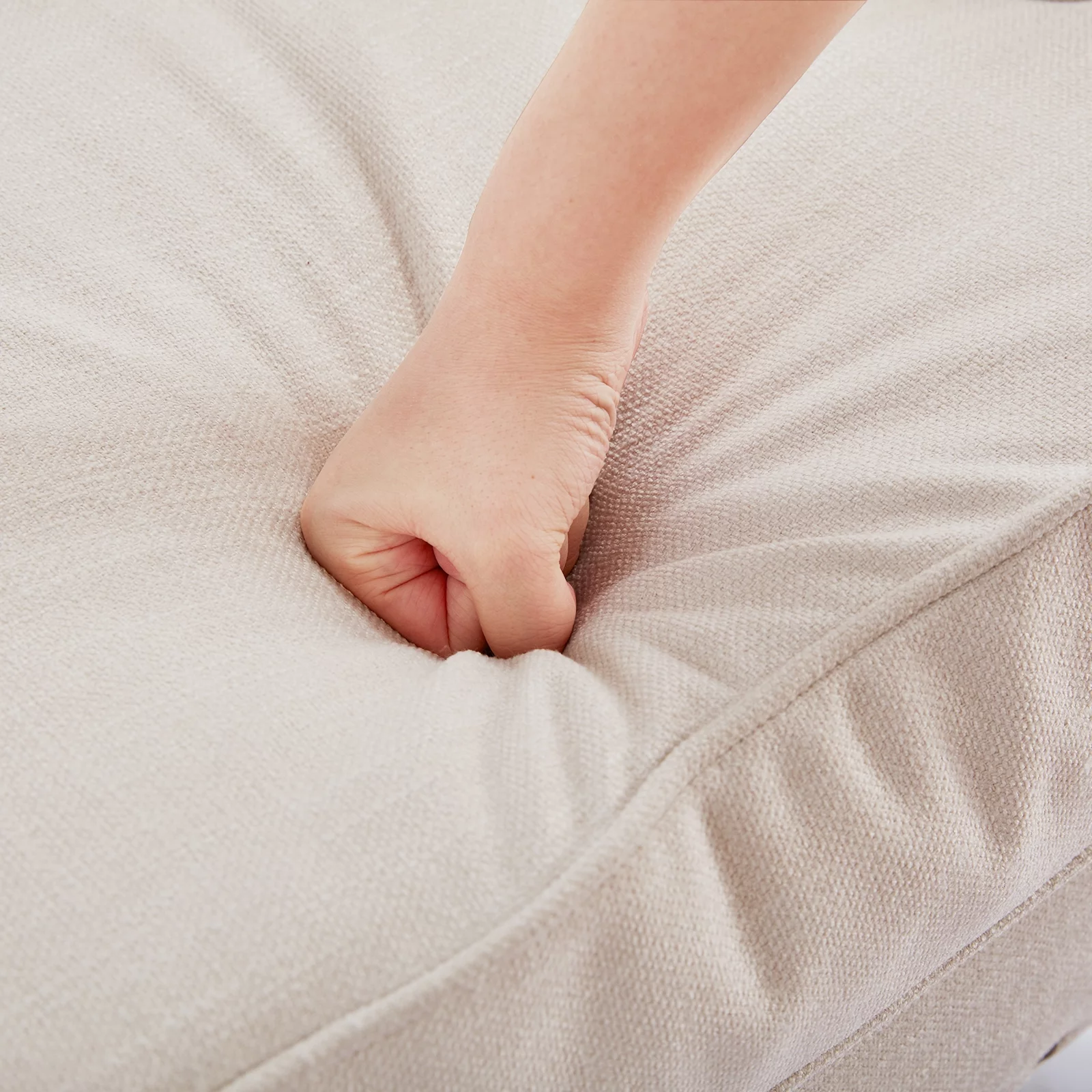 HUIMO Arm Chair with Ottoman,Upholstered Button Tufted Accent Chair,Linen Fabric Sofa Reading Chairs for Living Room, for Bedroom(Beige)