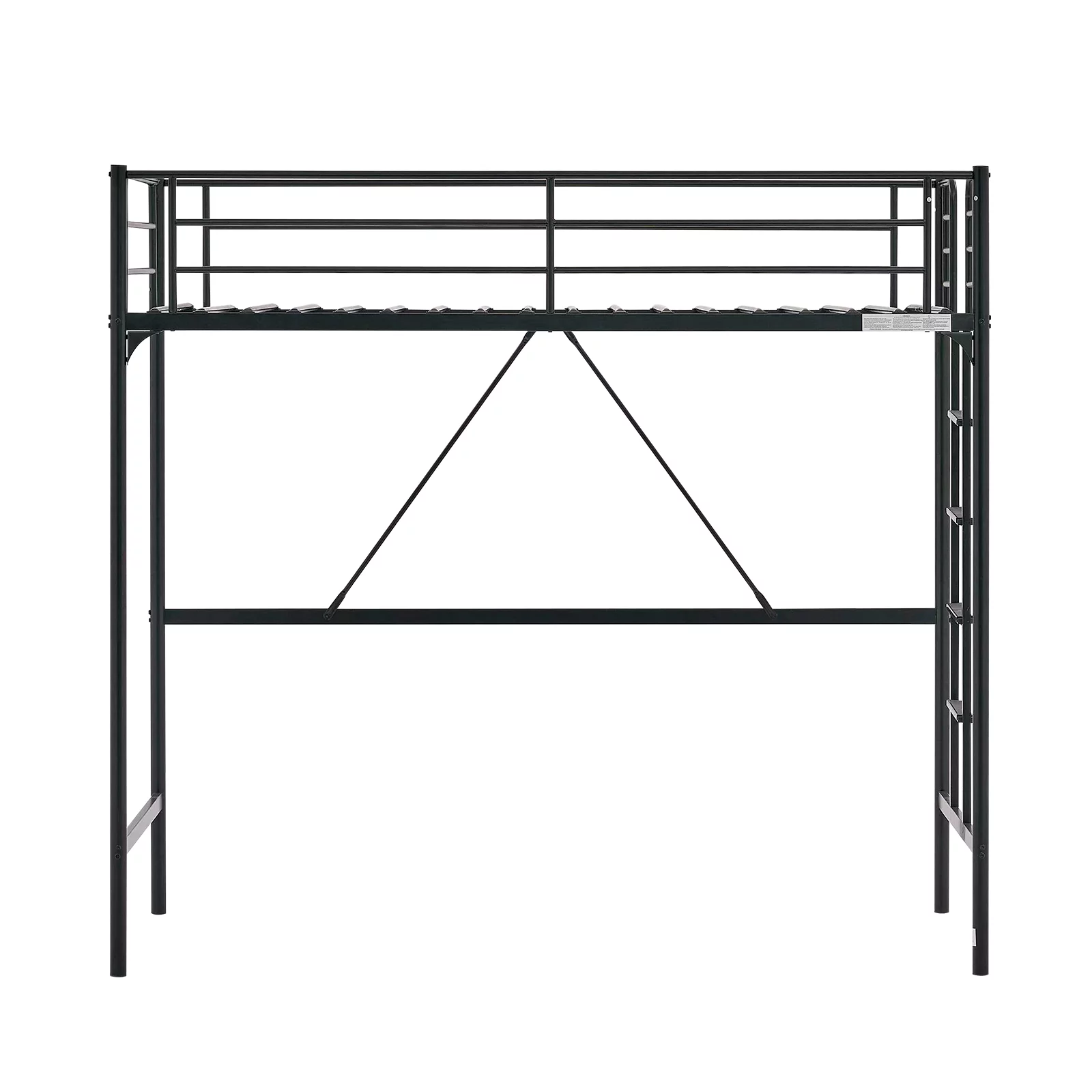 VINGLI Metal Loft Bed with Stairs and Flat Rung, Junior Loft Bed Twin Size High Loft Bed for Kids/Teens/Adults, No Box Spring Required, Black