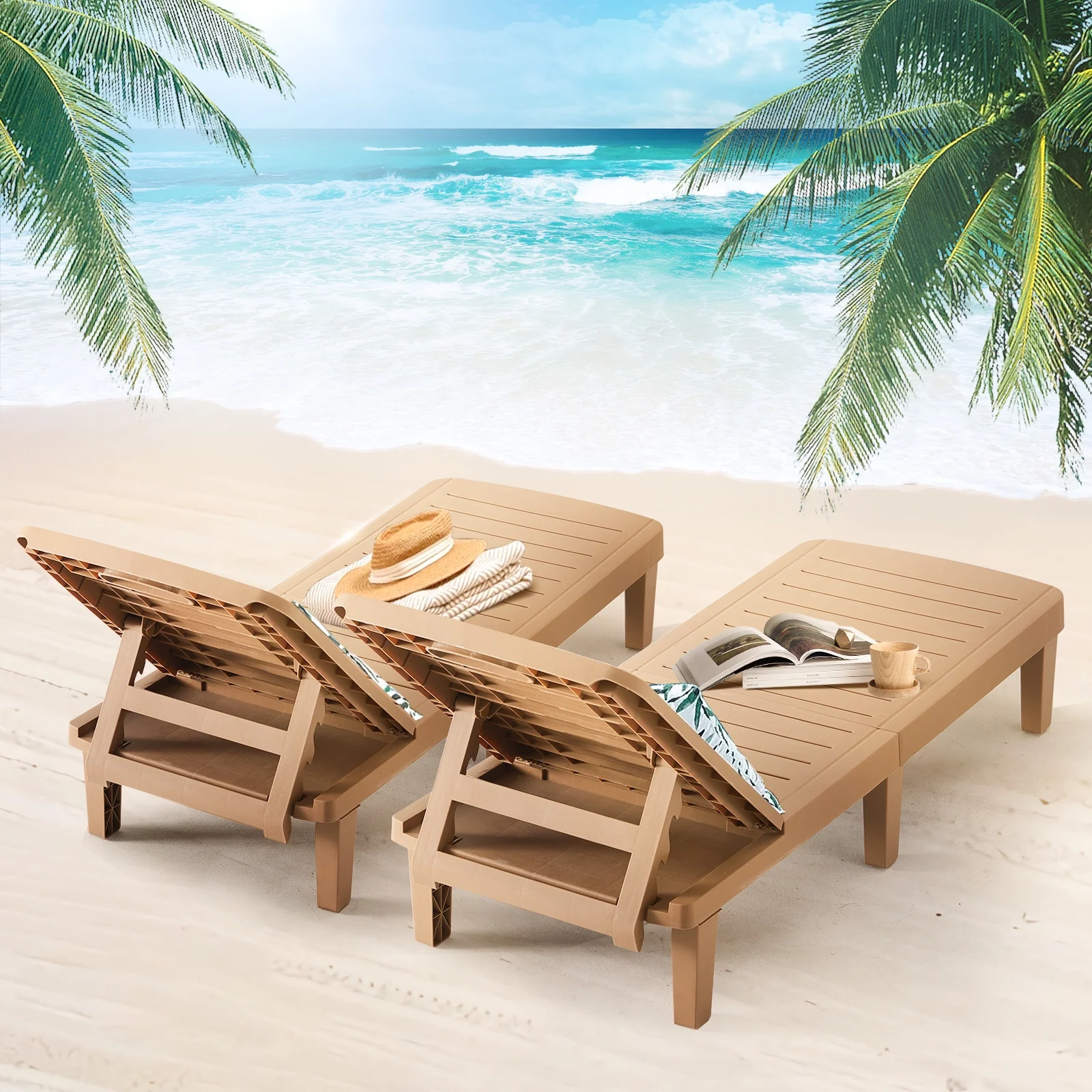 ELPOSUN Oversized Outdoor Chairse Lounge Chair, 5-Level Adjustment Backrest, Extra Widen Chaise with Cup Holder Easy Assembly for Pool Beach Garden