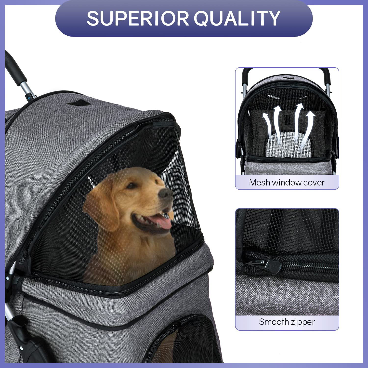 YRLLENSDAN 4 Wheels Pet Stroller for Medium Dogs, Dog Stroller Small Dogs with Cup Holder Foldable Pet Gear Pet Carriers with Wheels Cat Stroller