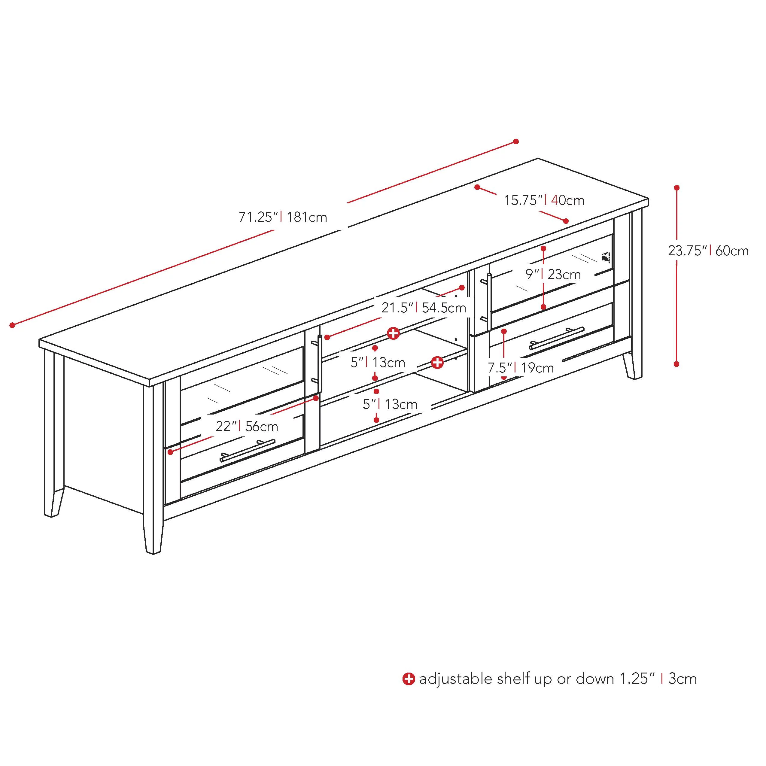 CorLiving Jackson Espresso Extra 2-Drawer TV Bench for TVs up to 80