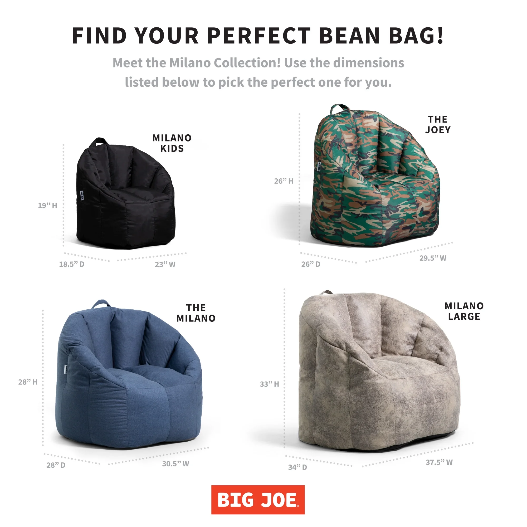Big Joe Milano Large Bean Bag Chair, Cement Blazer, Vegan Leather Polyester Blend, 3.5 feet Big