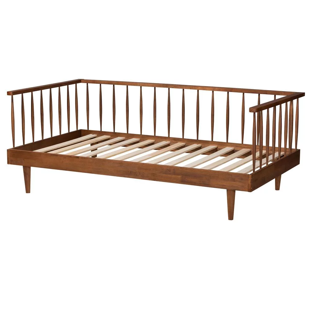 Baxton Studio Matilda Mid-Century Modern Ash Walnut Finished Wood Twin Size Daybed