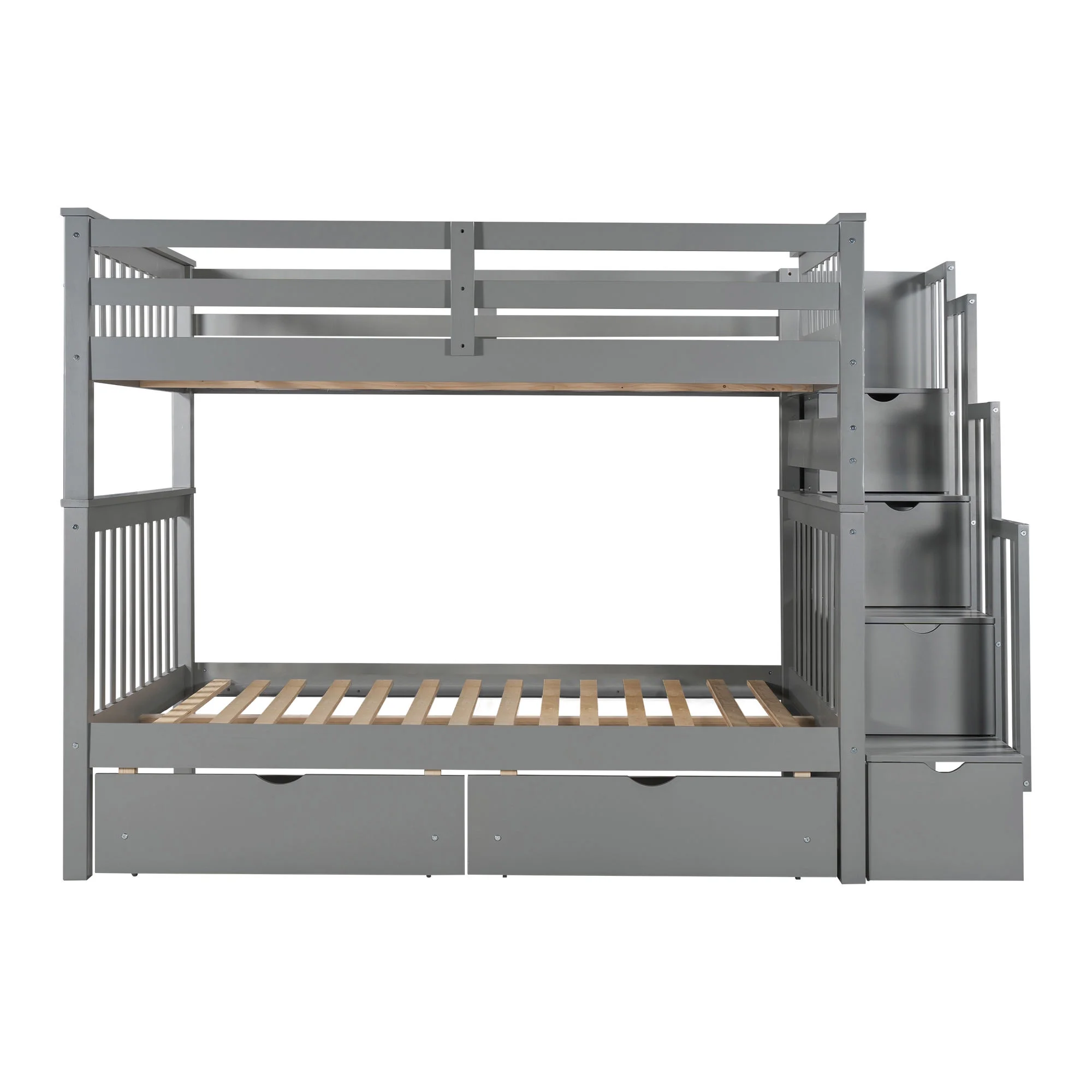 Docooler Full Over Full Bunk Bed with Shelves and 6 Storage Drawers, Gray