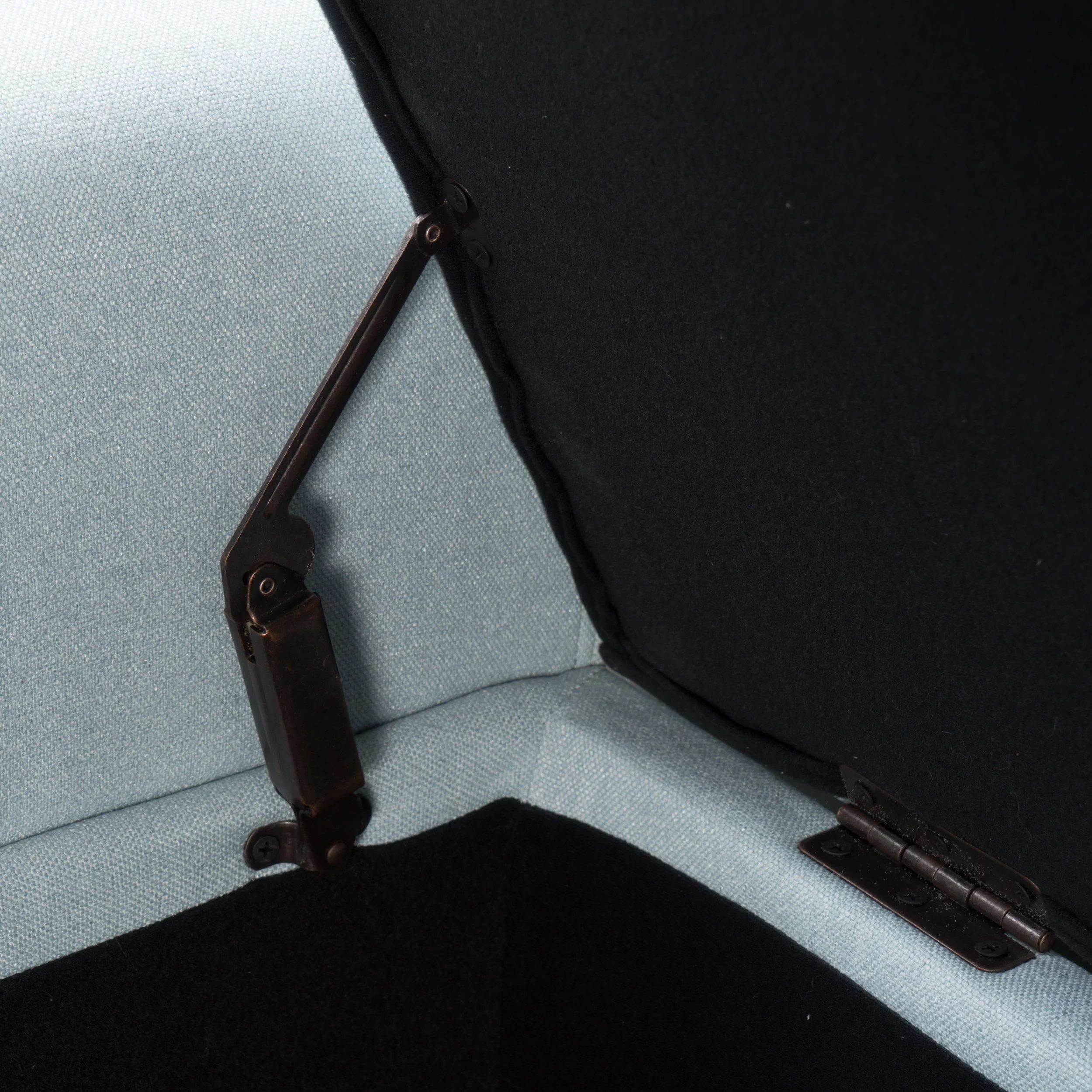 Noble House Sheffield Contemporary Rolled Arm Fabric Storage Ottoman Bench, Light Sky and Dark Brown