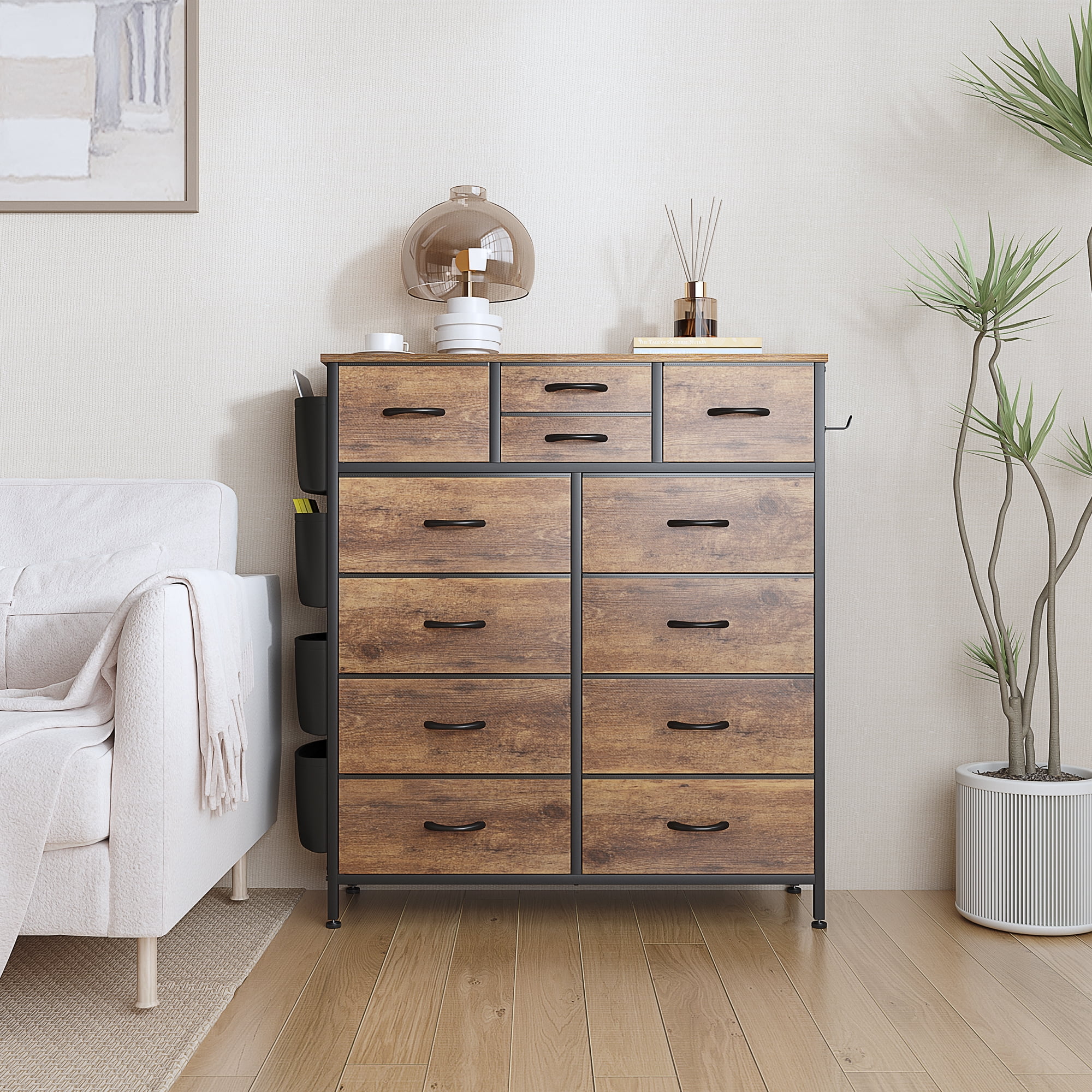 GIKPAL Dresser for Bedroom with 12 Drawer Tall Dresser Chest of Drawers Fabric Dressers Storage for Closet Living Room Hallway, Rustic Brown