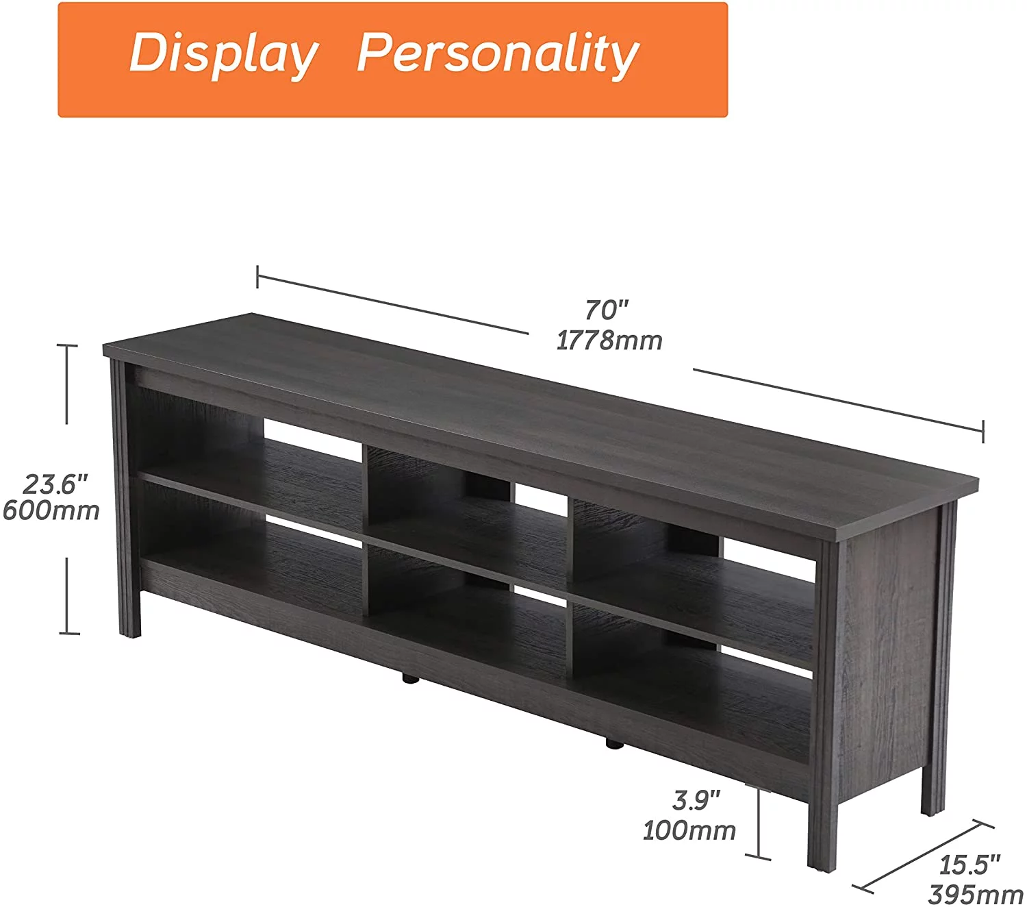 LED TV Stand for 75 inch TV Entertainment Center Black TV Console Table with 6 Storages for Living Room Bedroom, 70