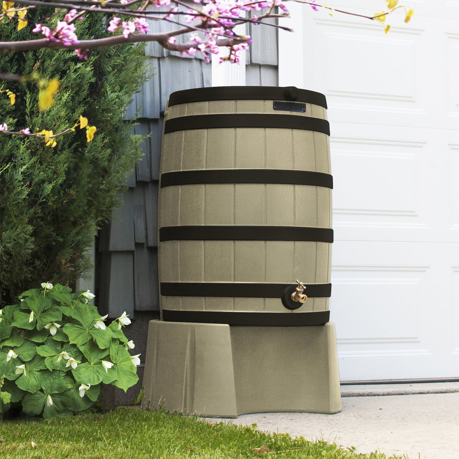 Good Ideas Rain Wizard 40-Gallon Rain Barrel - Darkened Ribs - Khaki