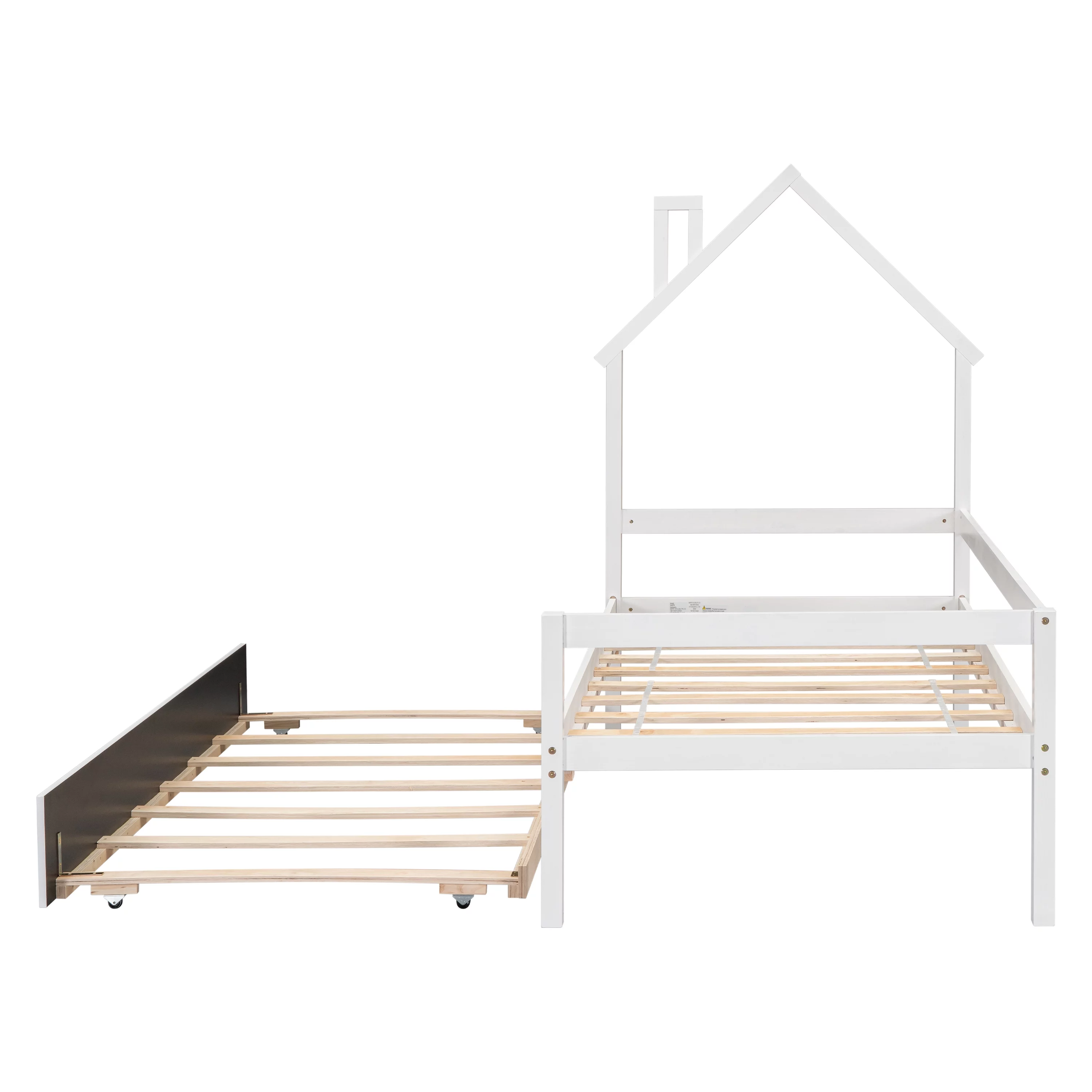 Bellemave Twin Size Daybed Bed with Trundle and House-shaped Headboard Twin Wood Platform Bed Frame with Guardrails Montessori House Bed for Kids, Toddlers, Boys, Girls, White