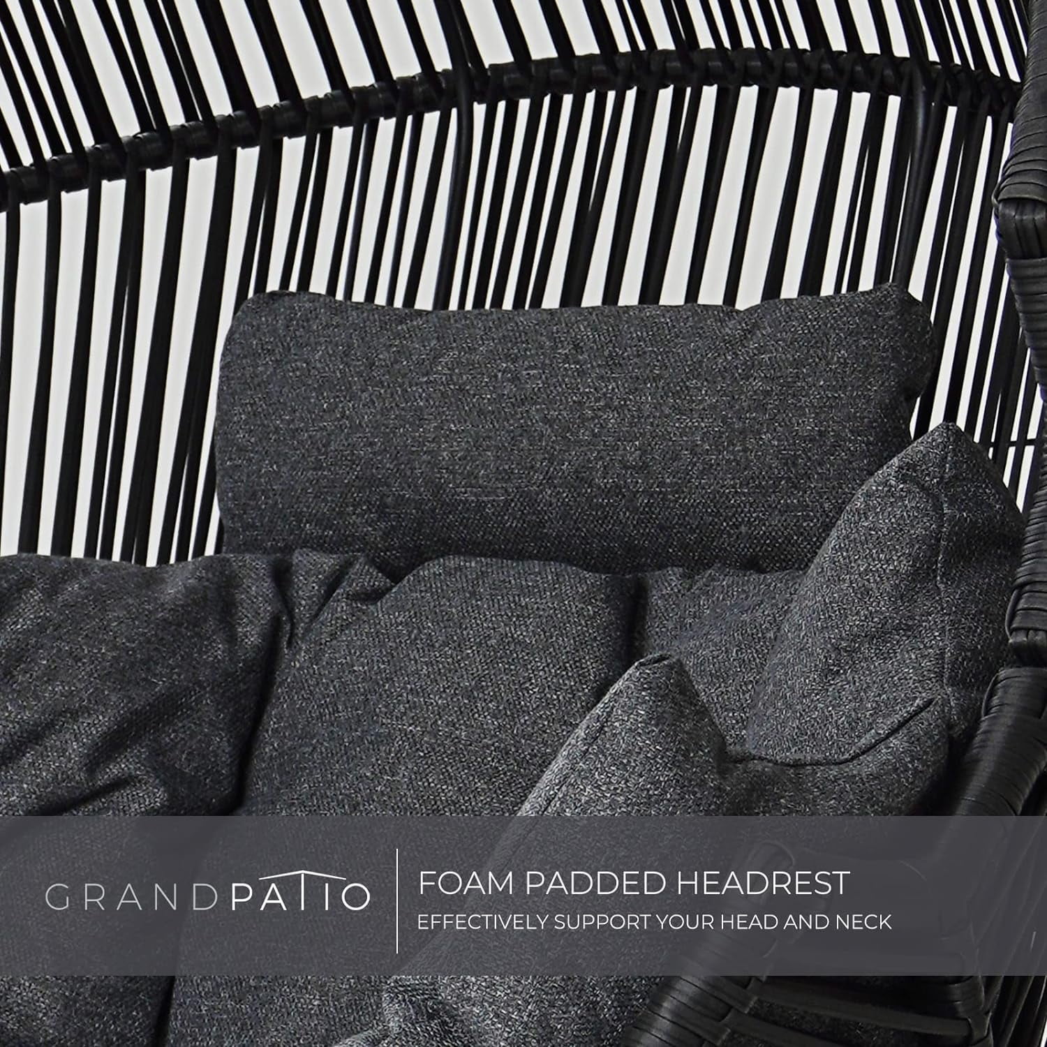 Grand Patio Outdoor & Indoor Oversized Egg Chair with Stand Wicker Lounge Chair with Cushions for Front Porch, Backyard, Bedroom Balcony, Dark Grey