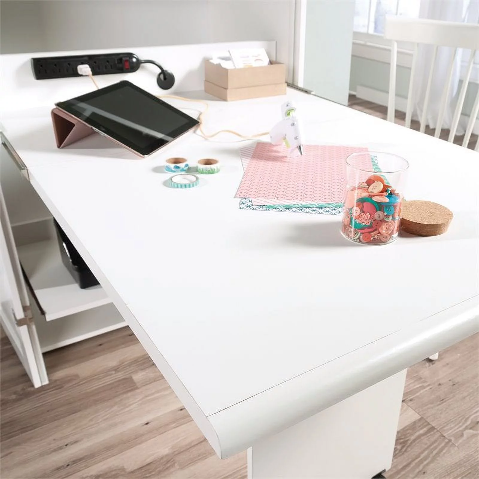 Pemberly Row Modern Engineered Wood Multi-Purpose Storage Craft Armoire in White