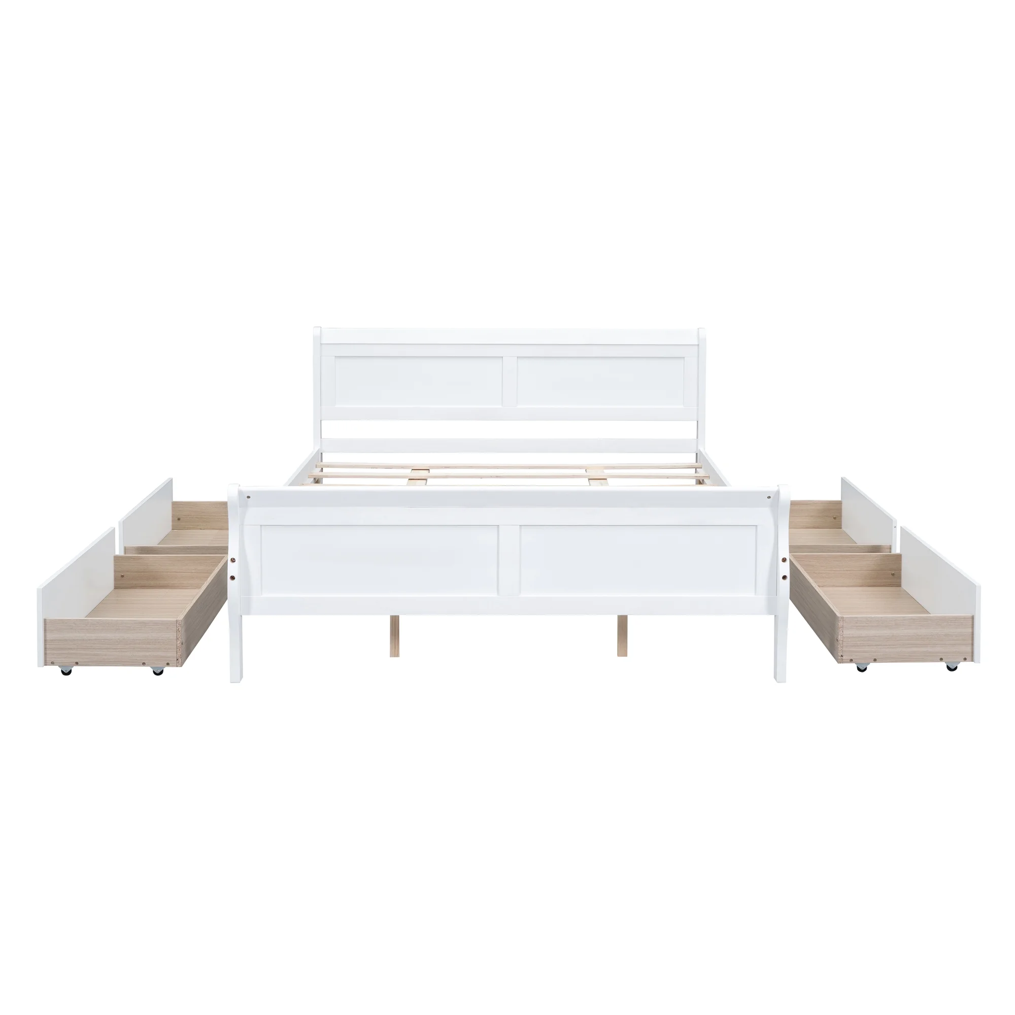 CoSoTower Queen Size Wood Platform Bed with 4 Drawers and Streamlined Headboard & Footboard, White