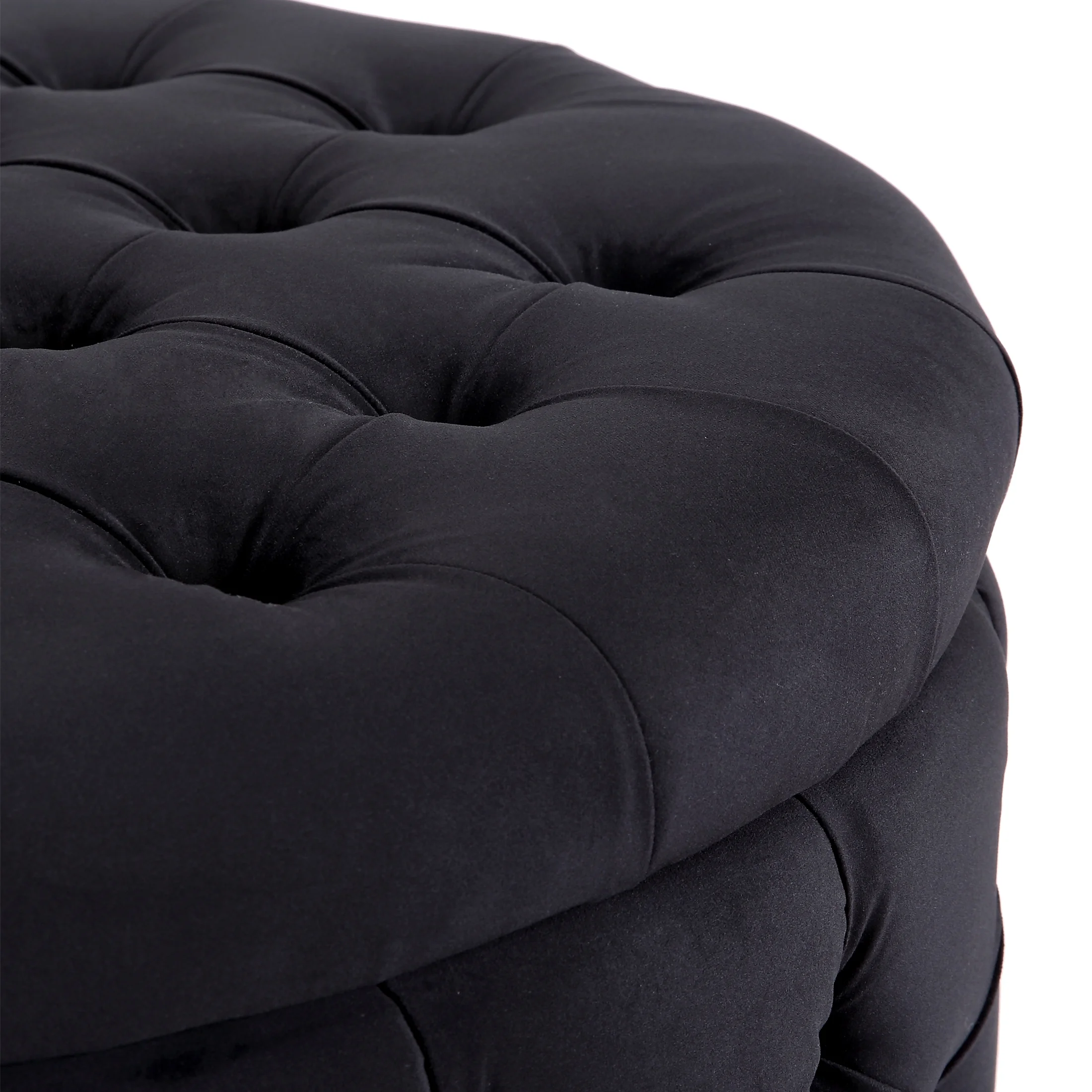Wordford Round Velvet Tufted Storage Ottoman, Velvet Black