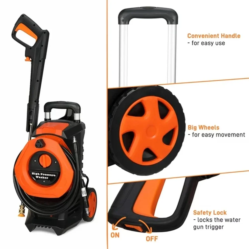 iRerts Electric Power Washer, 1400W 3380 PSI Max. 2 GPM Power Washer with Hose, 4 Nozzles, Foam Bottle, Pressure Washers Electric Powered for Cleaning Car Fence Patio Yard Garden, Red