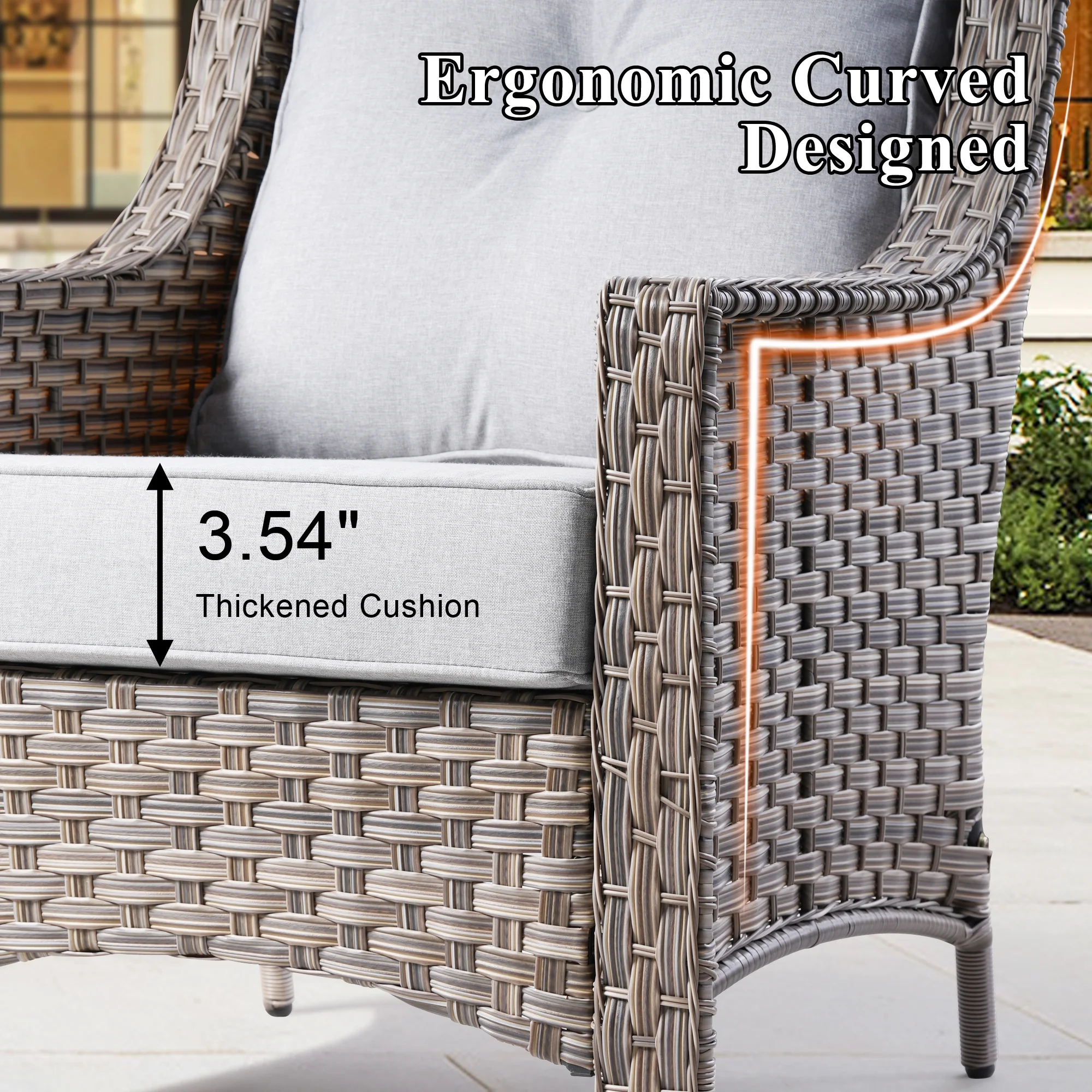 Vcatnet 5 Pieces Outdoor Patio Furniture All Weather Wicker High-Back Conversation Set with Rocking Swivel Chairs and Solar Lamp Coffee Table,Gray