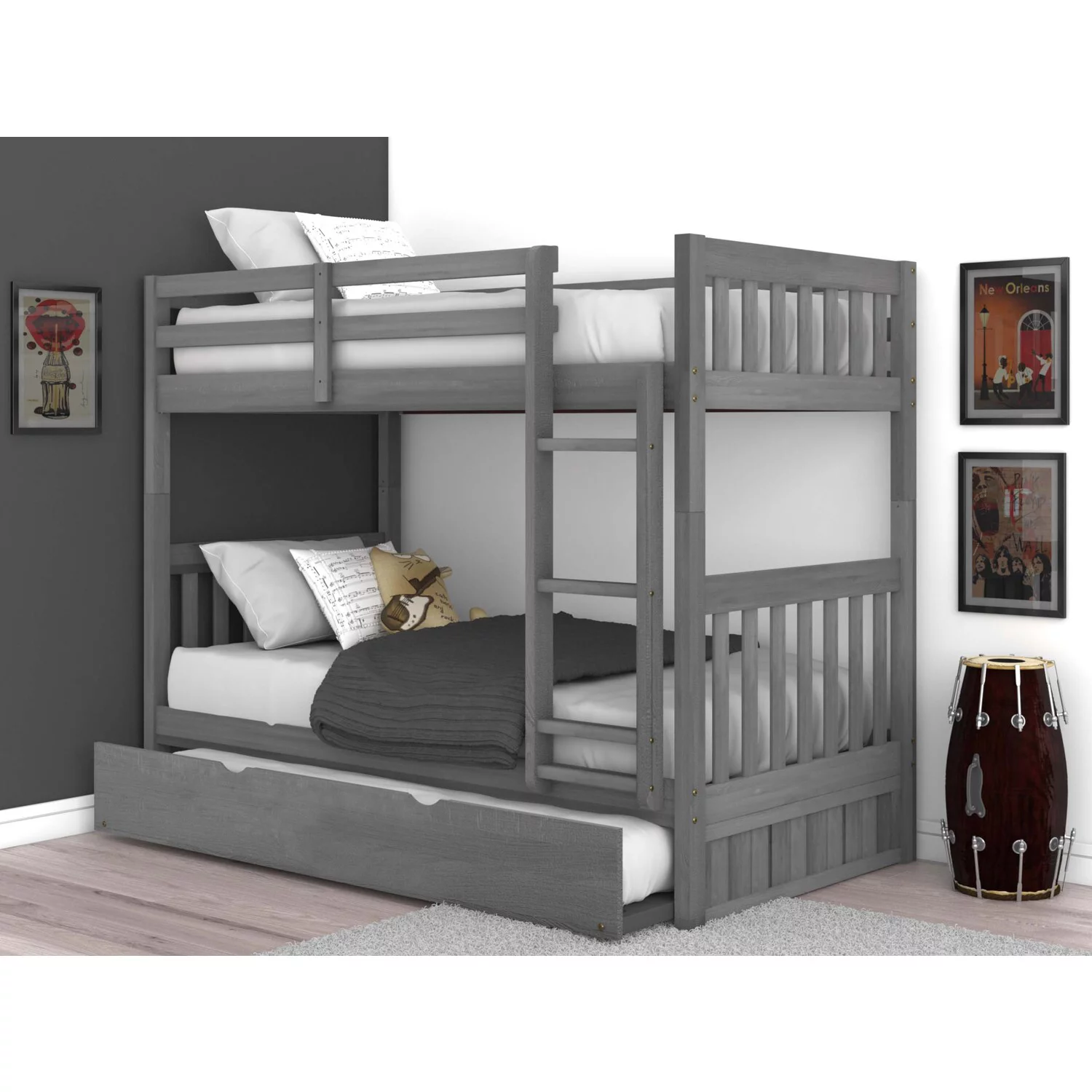 Solid Pine Twin/Twin Bunk Bed with Twin Trundle