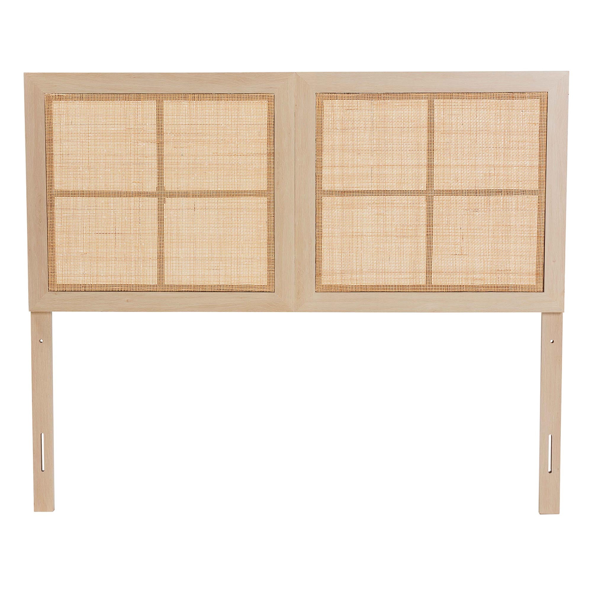 Baxton Studio Oline Modern Bohemian Light Brown Finished Wood and Natural Rattan Queen Size Headboard