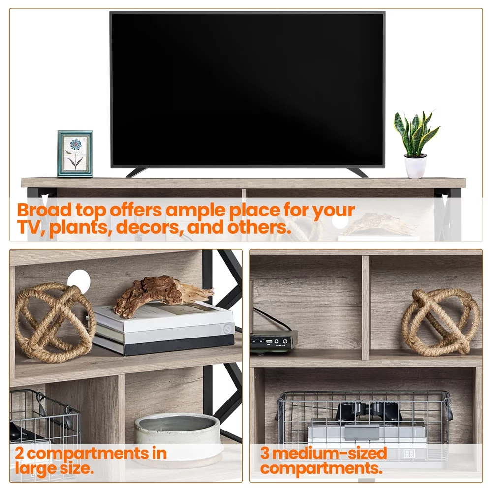SmileMart Modern Industrial TV Stand for TVs up to 65 Inch with Storage, Gray