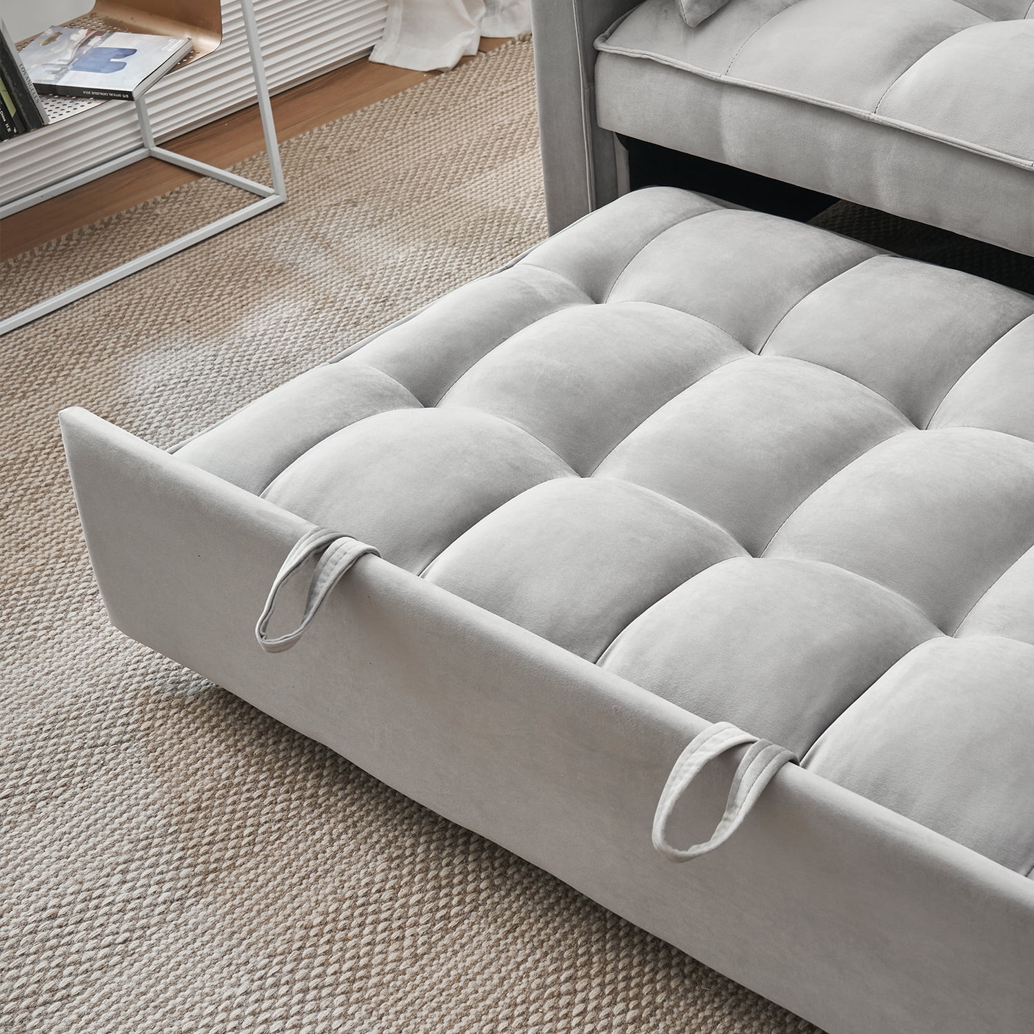 Tzicr 55.5'' 3-in-1 Convertible Sleeper Sofa Bed, Modern Velvet Loveseat Futon Couch Pullout Bed with Adjustable Backrest, Side Storage Pockets and Pillows. (Grey)