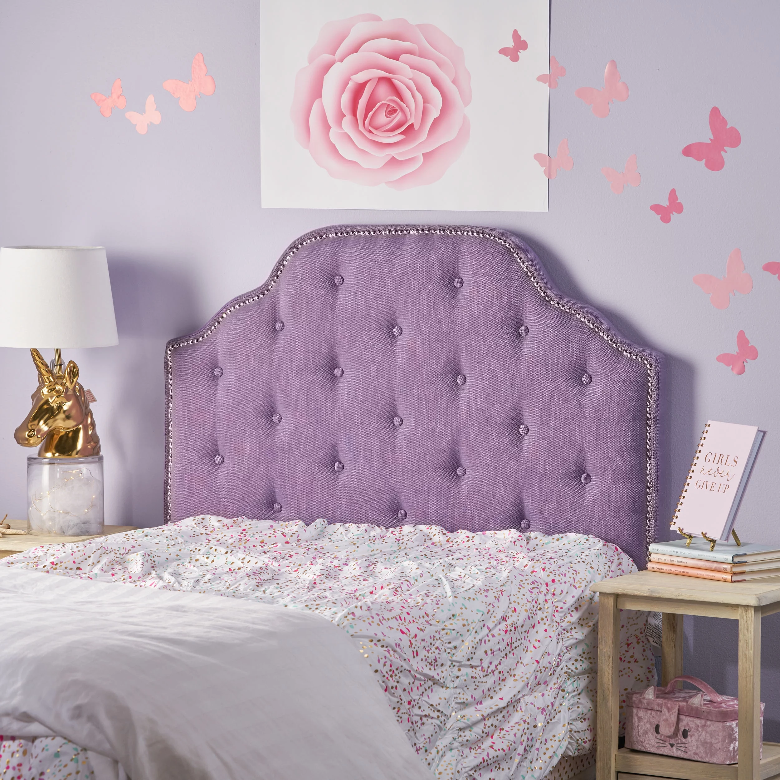 Noble House Kathleen Twin Fabric Tufted Kid's Headboard, Light Purple
