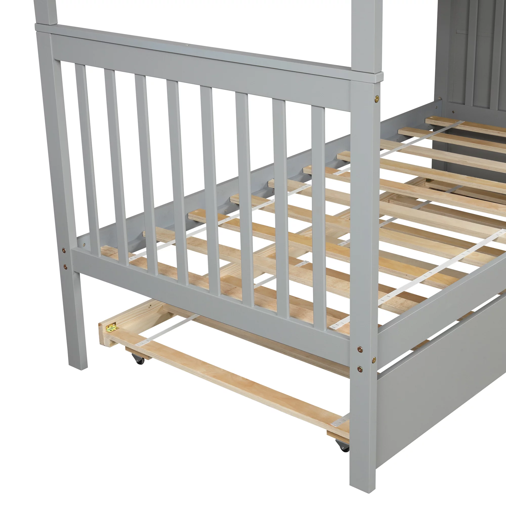 CHURANTY Solid Wood Bunk Bed Frame with Trundle,Twin Over Twin Loft Bed With Storage Stairways and Guardrails for Kids and Teens