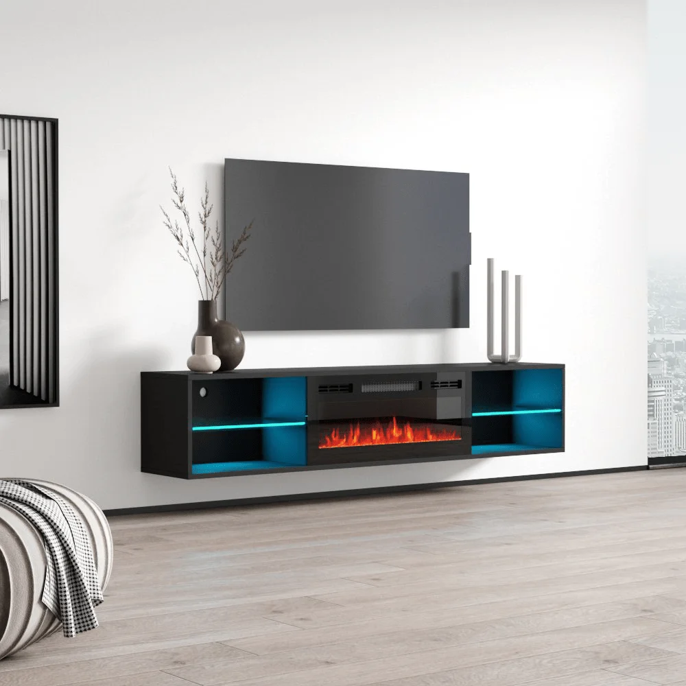 Lima BL-EF Floating Fireplace TV Stand for TVs up to 80