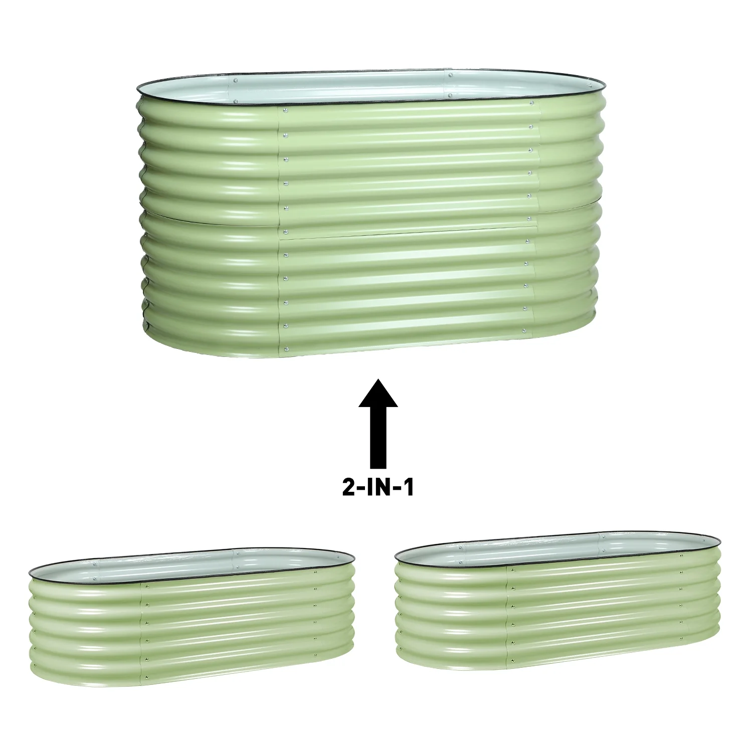 Aoodor 2 in 1 Modular Aluzinc Metal Raised Garden Bed - Outdoor Garden Planter Box for Vegetable, Flower, Herb - Olive Green (63''L x 32''W x 32''H)