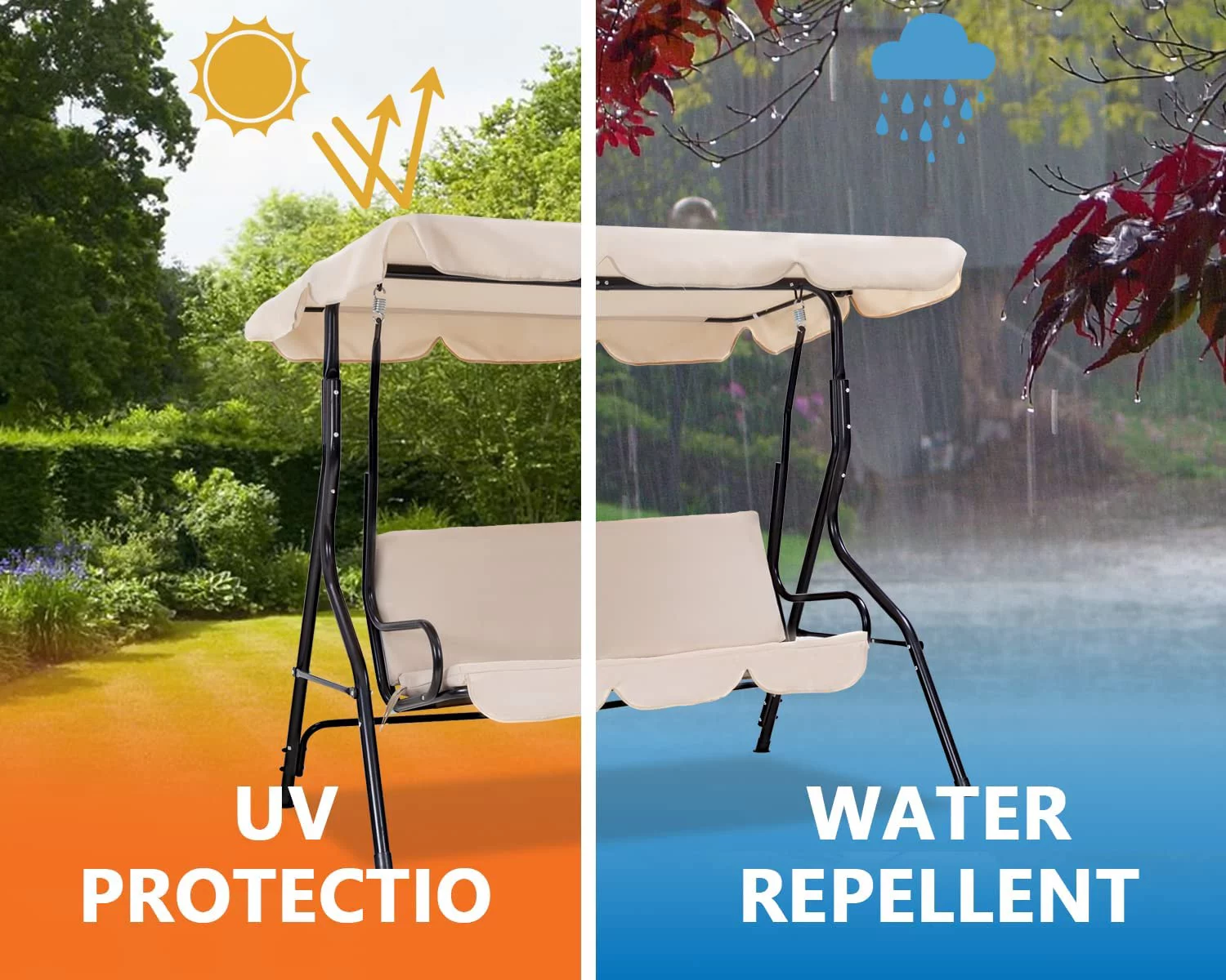 FDW New Canopy Porch Swing Glider Hammock Chair,Beige