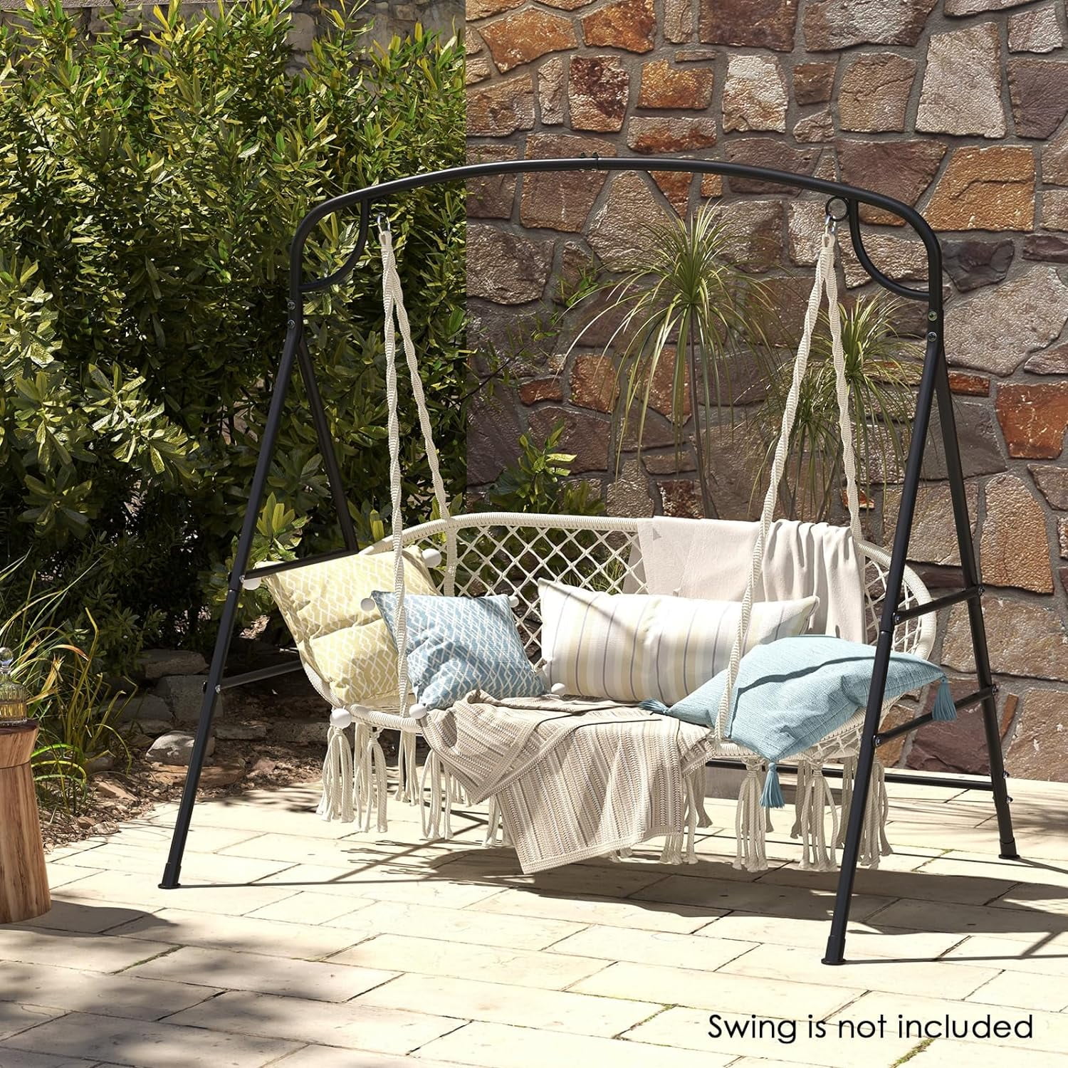 Outdoor Swing Frame Heavy-Duty Metal Porch Swing Stand with Side Bars & 2 Rings, 660 lbs Weight Capacity, A-Frame Swing Frame for Garden, Backyard, Balcony