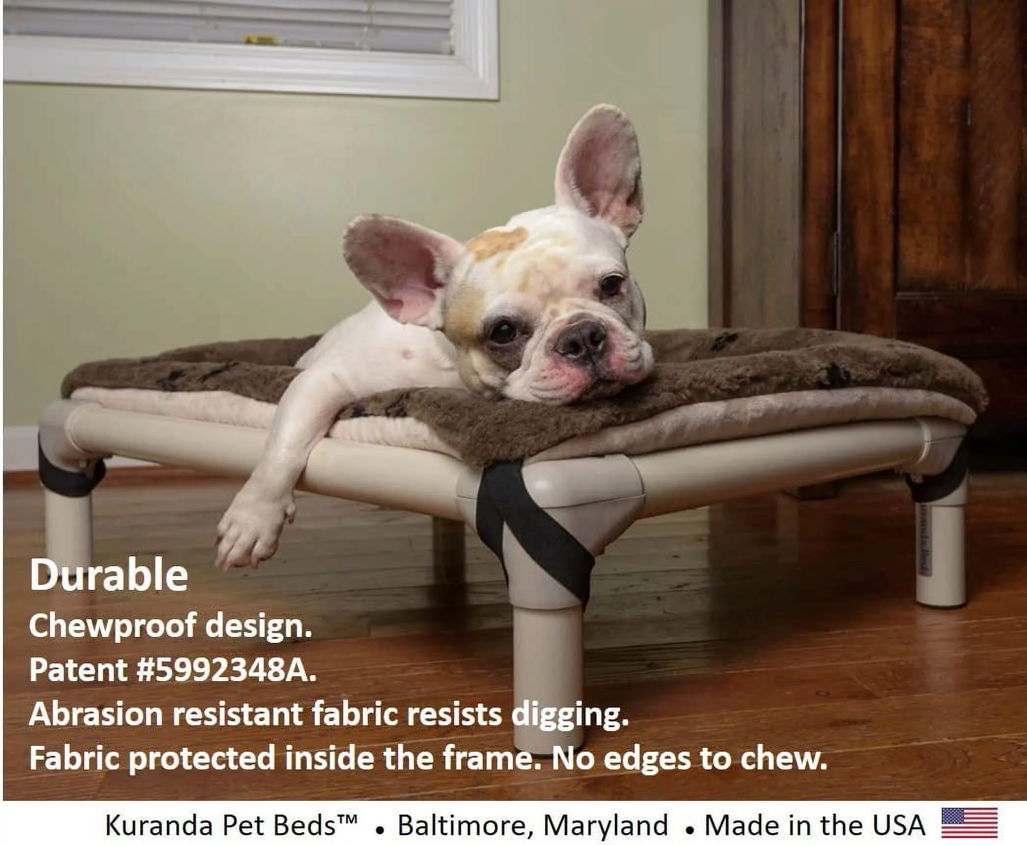 Kuranda Orthopedic Outdoor Chewproof Elevated Dog Bed w/ Almond PVC Frame, Large, Smoke
