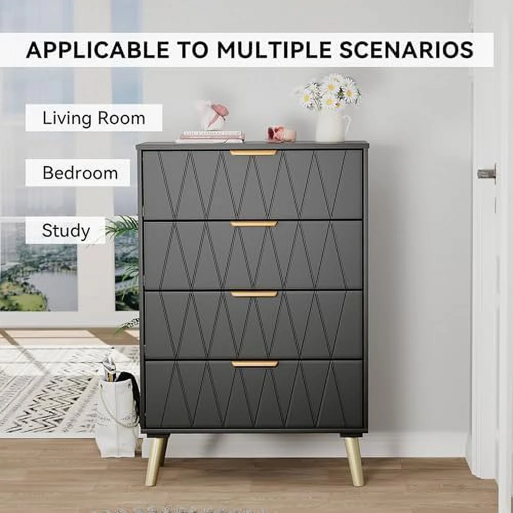 RUNFAYBIU 4 Drawer Dresser  Chest of Drawers  Modern Dresser with   Organizer Unit for Bedroom  Living Room  Hallway  Entryway  Closet(Black)