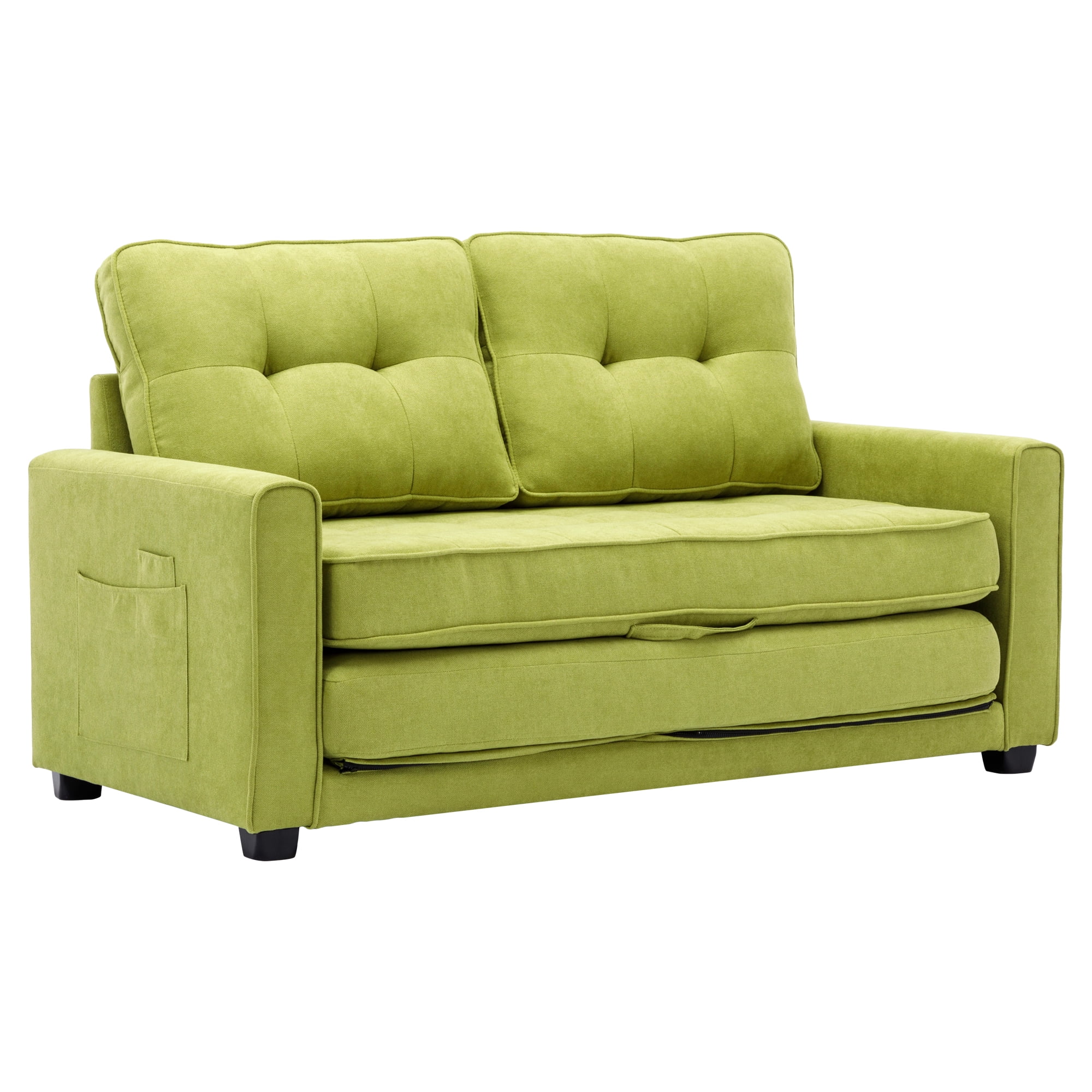 Churanty Convertible Sofa Bed Pull Out Sleeper Loveseat Sofa Chenille Upholstered Couch with Side Pockets for Small Space,Green