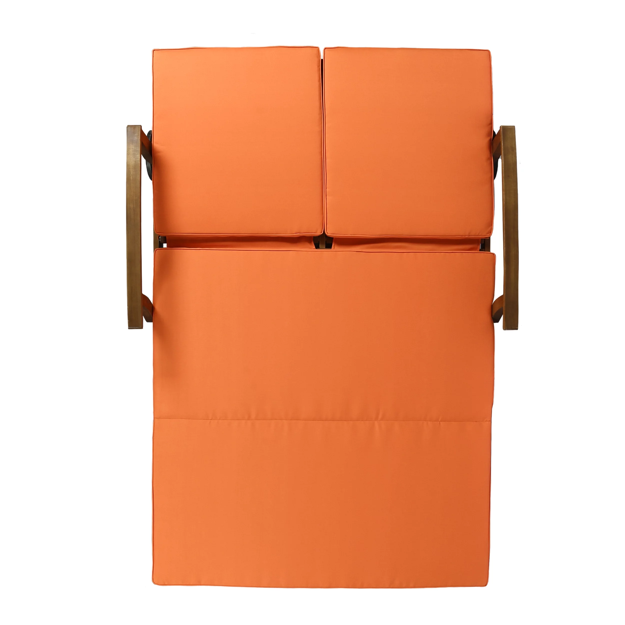 Danielle Outdoor Acacia Wood Double Chaise Lounge with Cushion, Teak, Orange