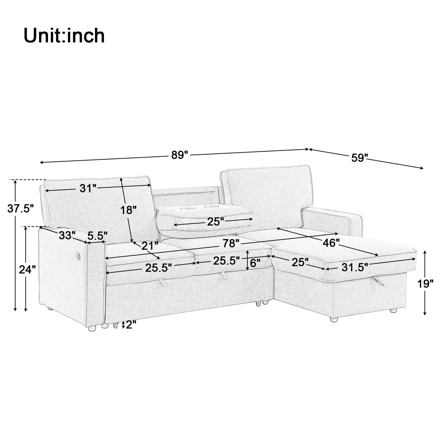 Churanty Pull Out Sofa Bed Sectional 3 Seater Sleeper Sofa Bed with with Storage chaise USB Port and 2 Cup Holders for Living Room Apartment,Beige