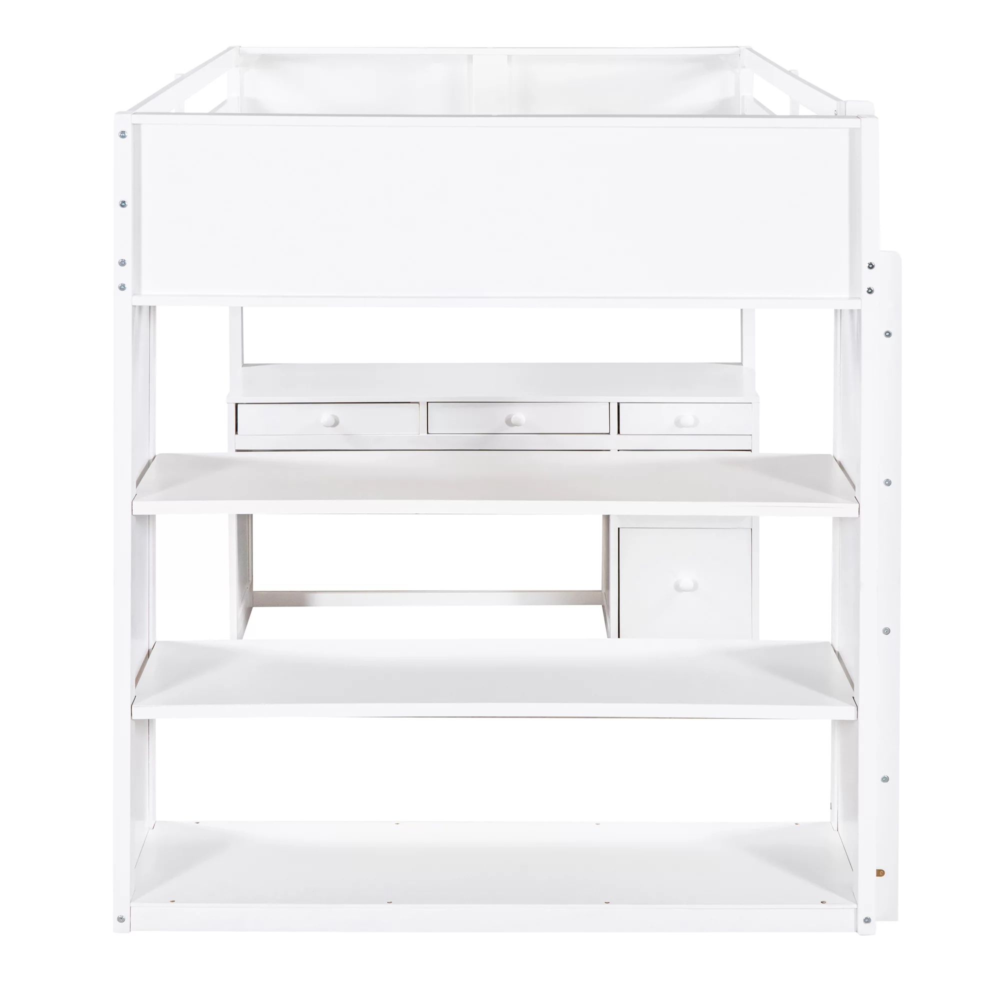 CoSoTower Full Size Loft Bed with Ladder, Shelves, and Desk, White