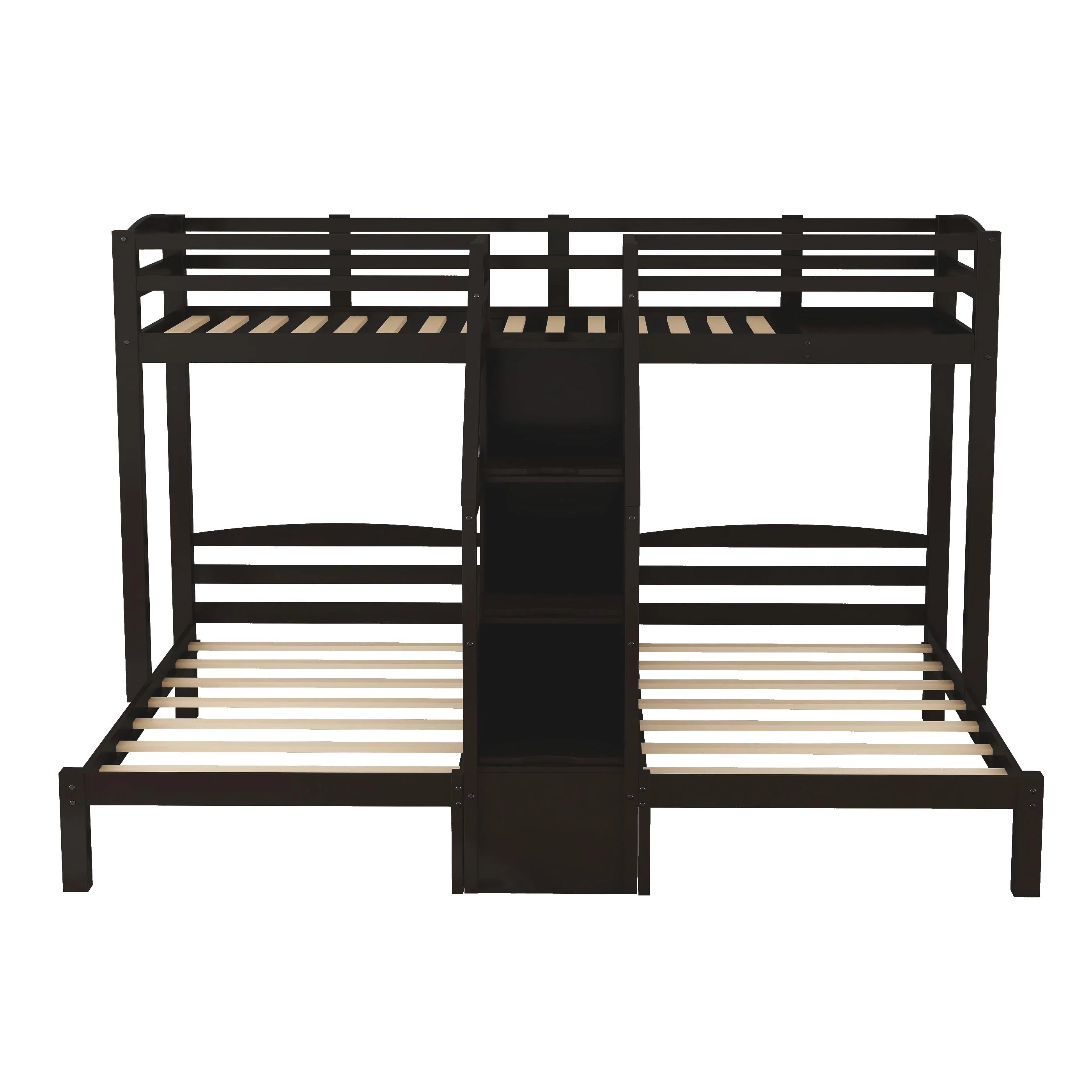 EUROCO Twin over Twin & Twin Bunk Bed with Staircase and Drawers for Kids Bedroom, 3-in-1 Bunk for More Kids, Storage Staircase, Espresso