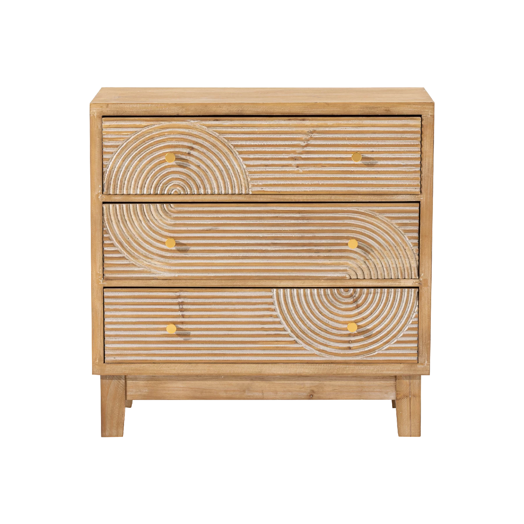 COZAYH 3-Drawer Farmhouse Dresser with Handicraft Wood Ring Motif, Fully Assembled Nightstand Wooden Finish for Boho, Mid-century, Rustic Style, Natural Wood