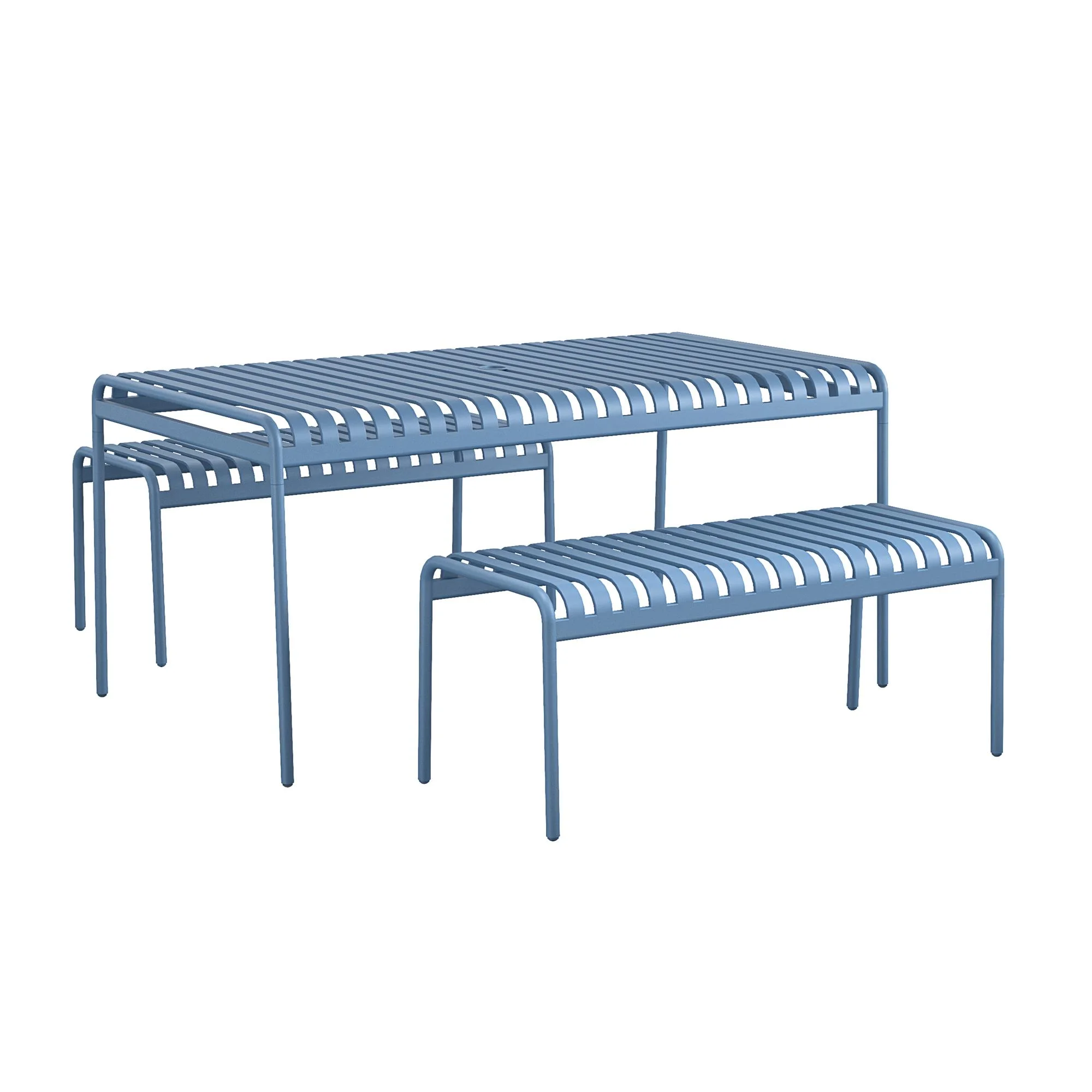 Novogratz Poolside Gossip, Ola All-Steel Table and Bench Set, French Blue