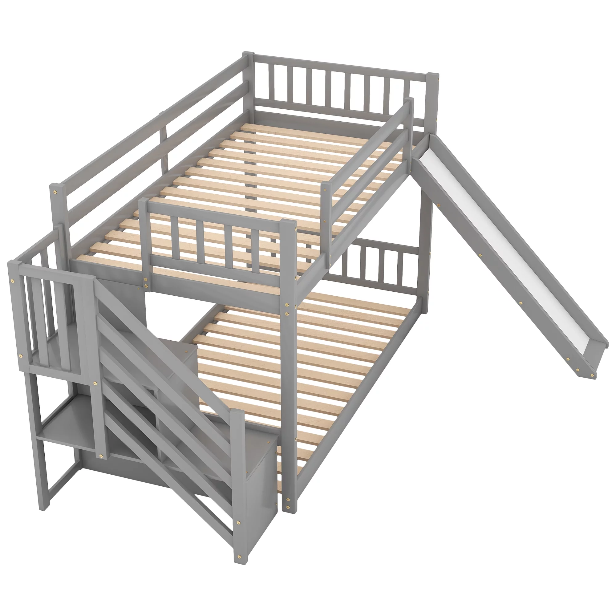 Livspace Twin over Twin Bunk Bed with Convertible Slide and Stairway Gray