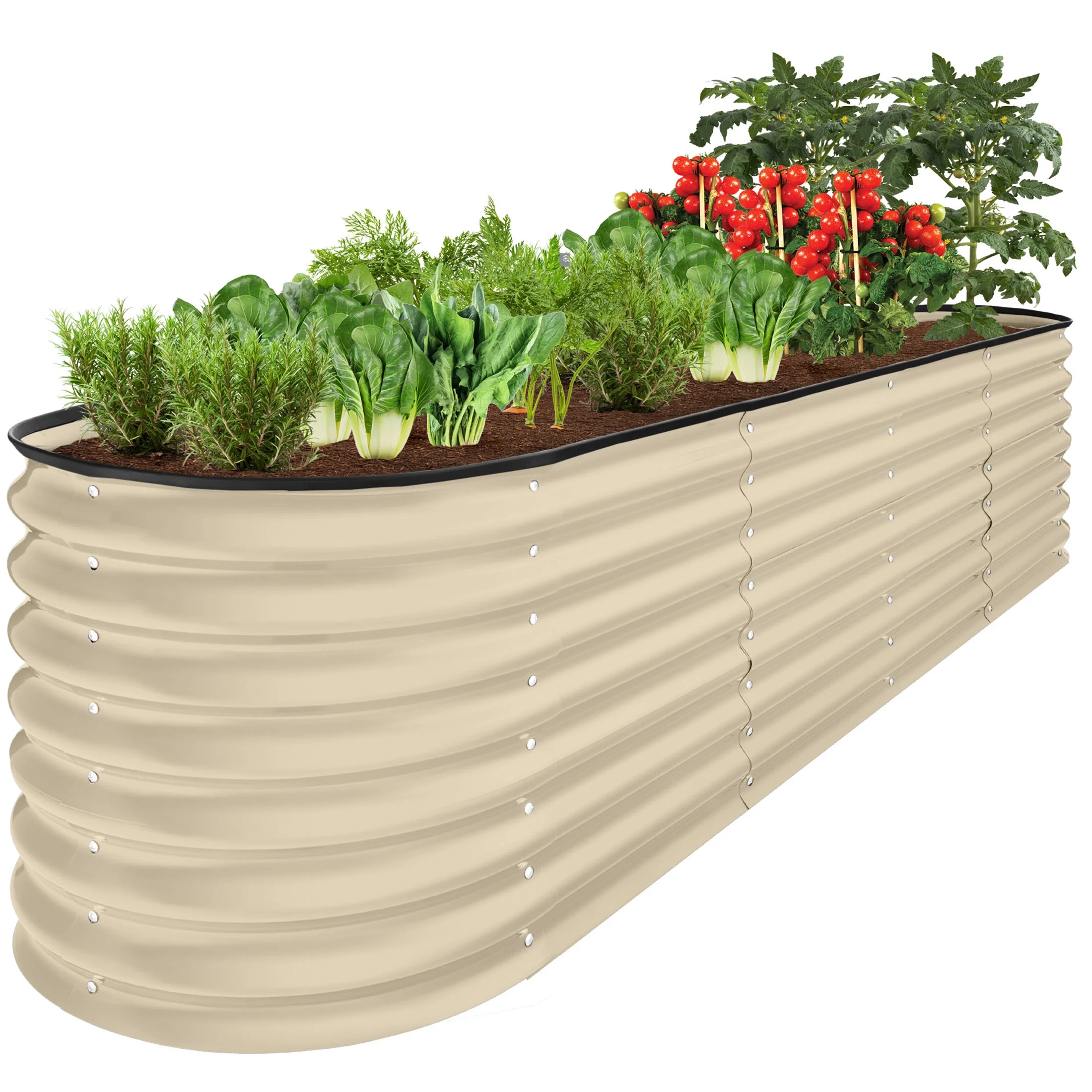 Best Choice Products 8x2x2ft Metal Raised Garden Bed, Oval Outdoor Planter Box w/ 4 Support Bars - Beige