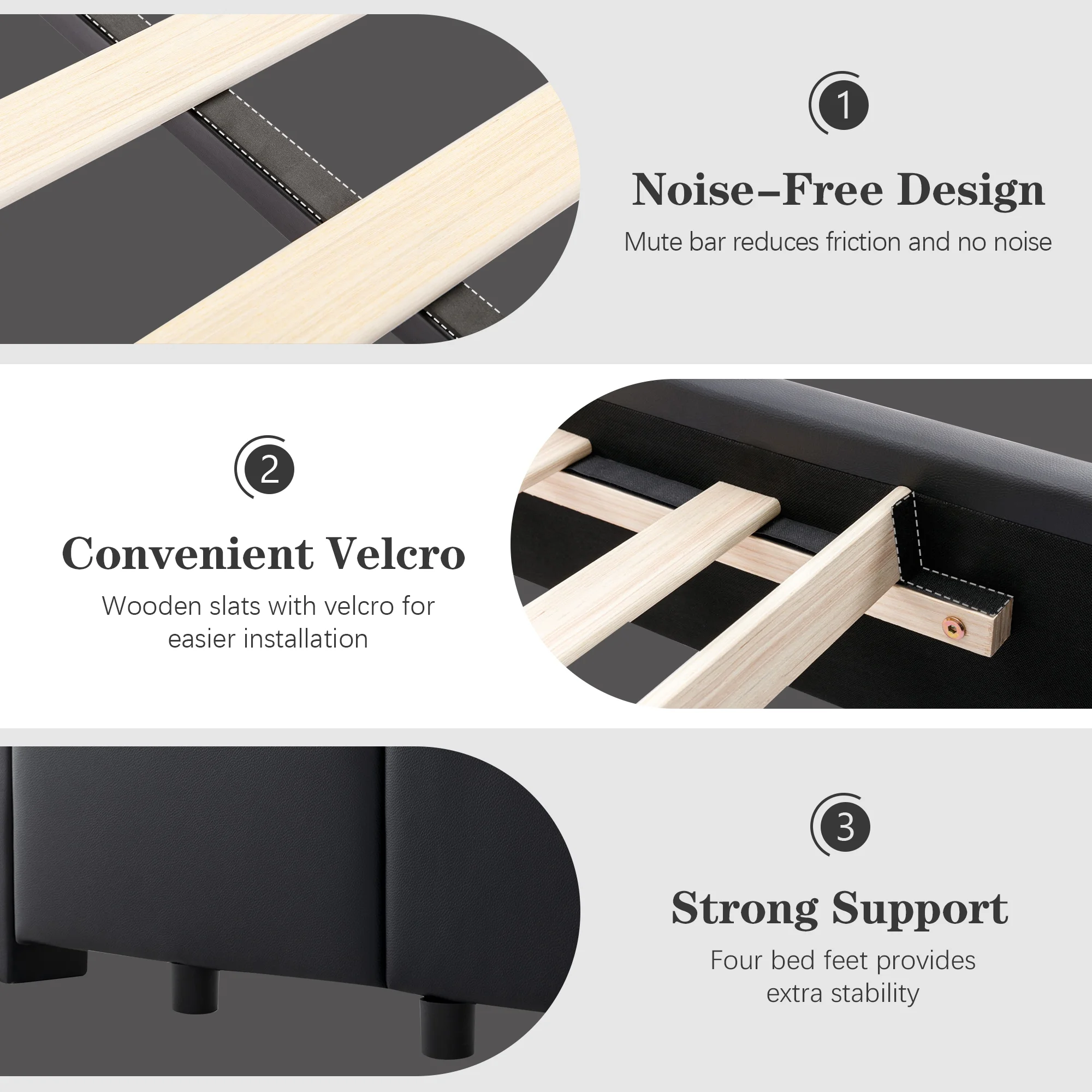 Kallabe Full Size Modern Bed Frame with Led Light,Iron Pieces Decor and Faux Leather Headboard, Black