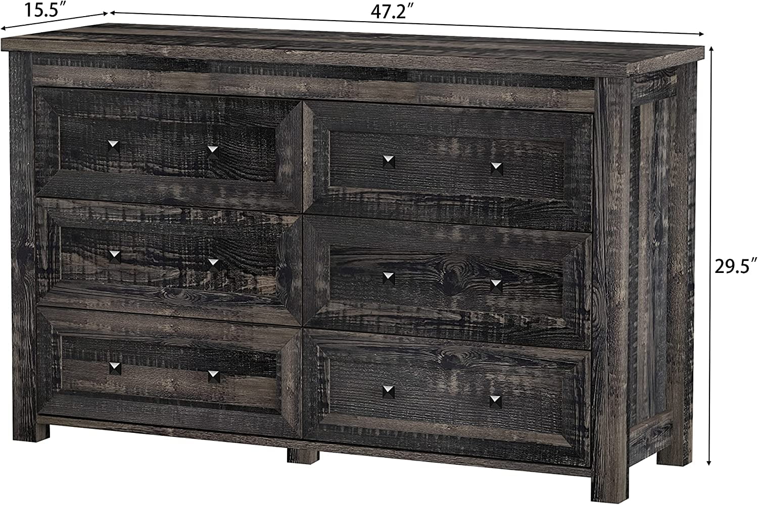 6 Drawer Dresser Chests Farmhouse Storage Chest of Drawers Wood Dresser with Metal Handles Dressers Organizer for Bedroom  Living Room Hallway Dark Rustic Oak