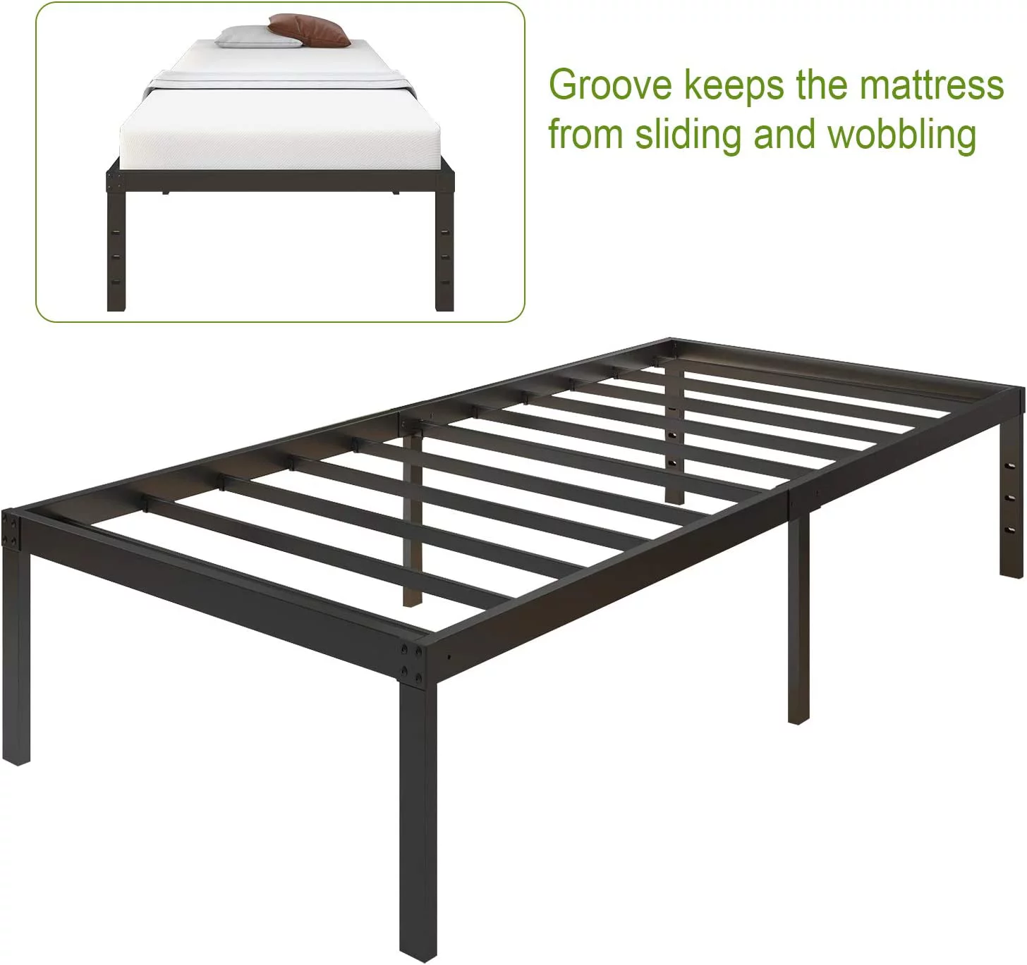 18 Inch Metal Platform Bed Frame/3500lbs Heavy Duty Steel Slat Mattress Foundation/Reinforced Platform/Noise Free/Easy Assembly Twin/Twin XL/Queen/King/California King (Full)