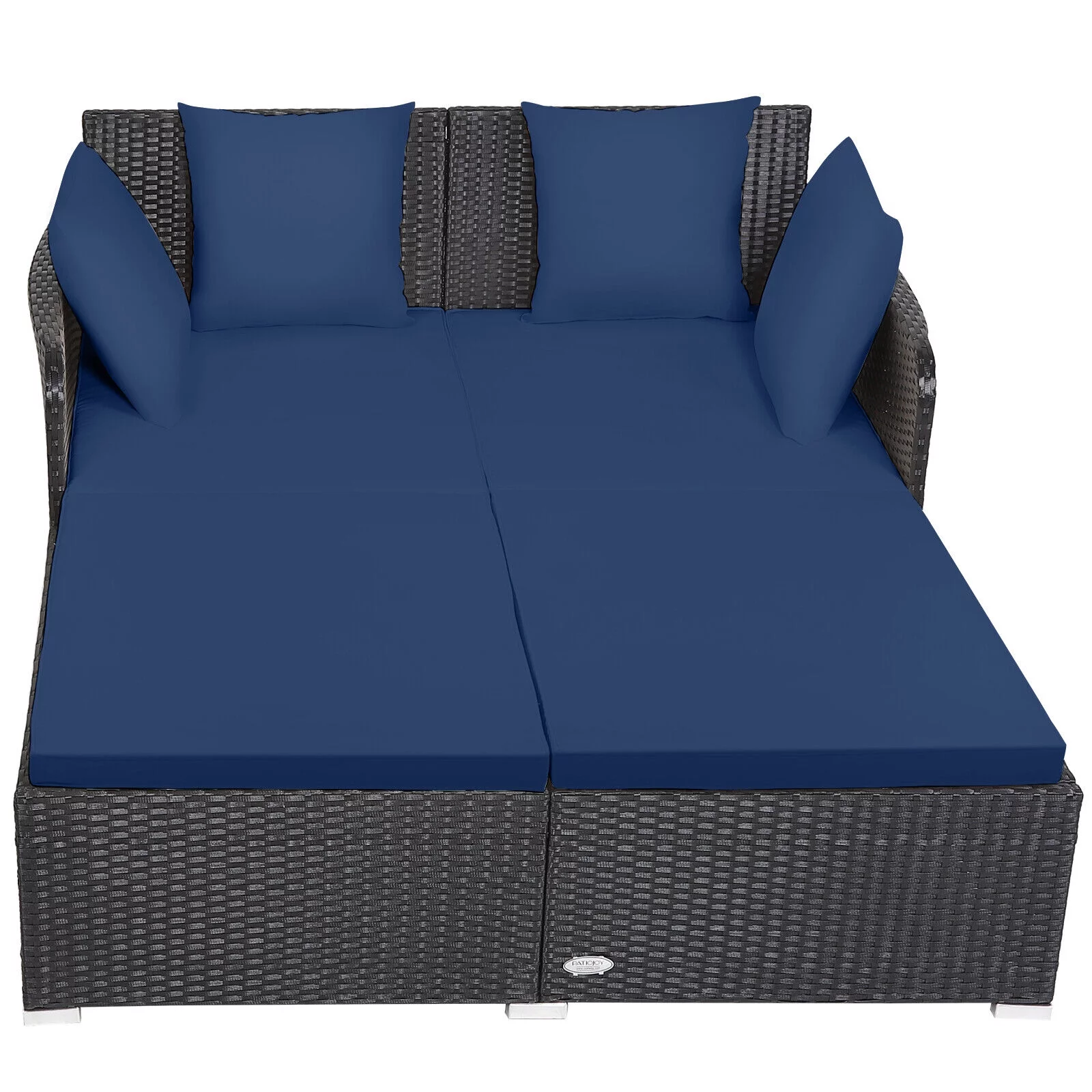 Outdoor Patio Rattan Daybed Cushioned Patio Conversation Set Sofa Furniture, Navy