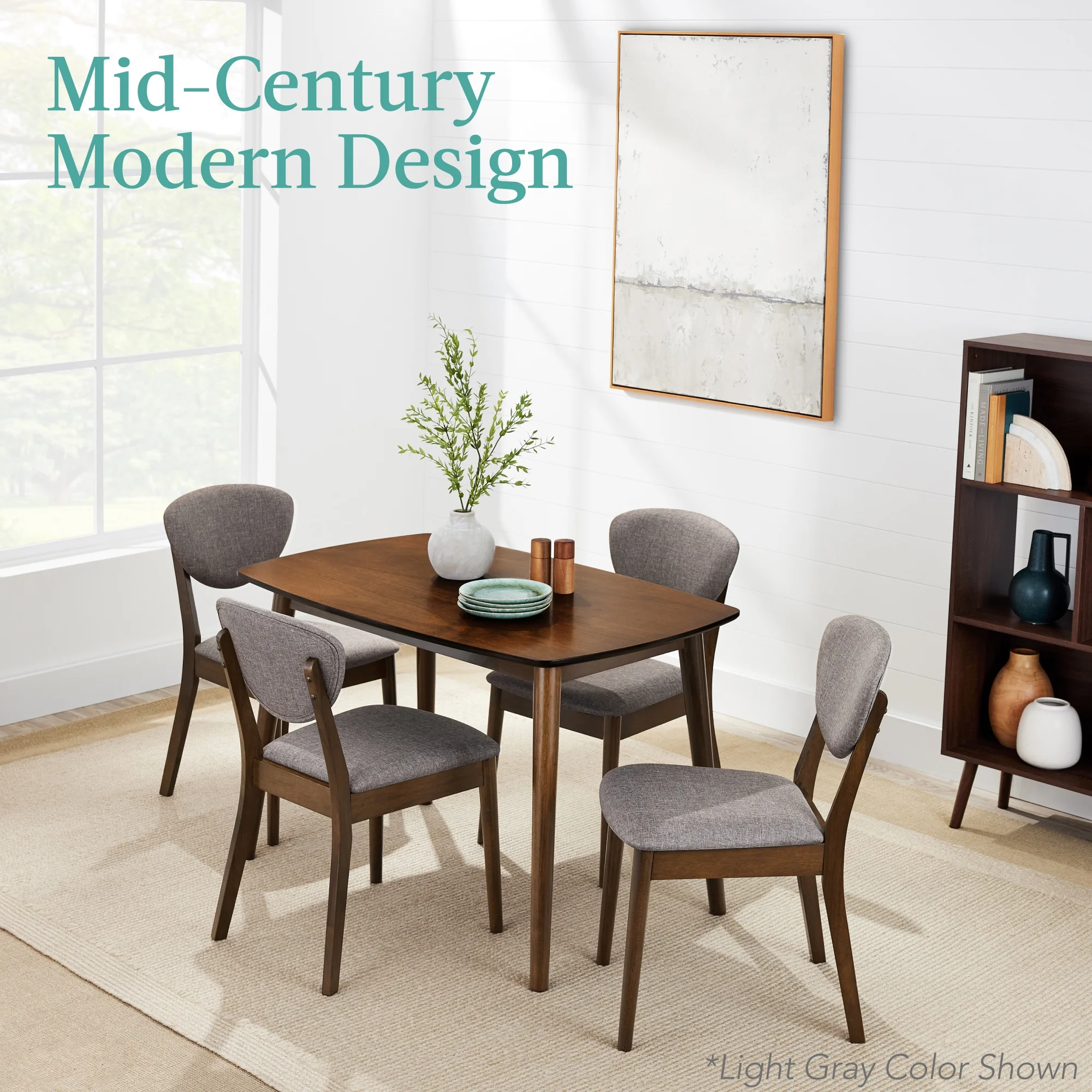 Best Choice Products 5-Piece Compact Wooden Mid-Century Modern Dining Set w/ 4 Chairs, Padded Seat & Back - Cream/Walnut