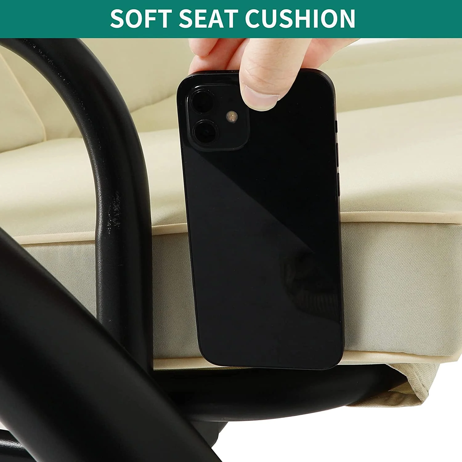 Dextrus Porch Swing Bed 3-Seats Outdoor Patio Swing Heavy Duty Swing Chair with Adjustable Canopy Removable Cushion , Beige