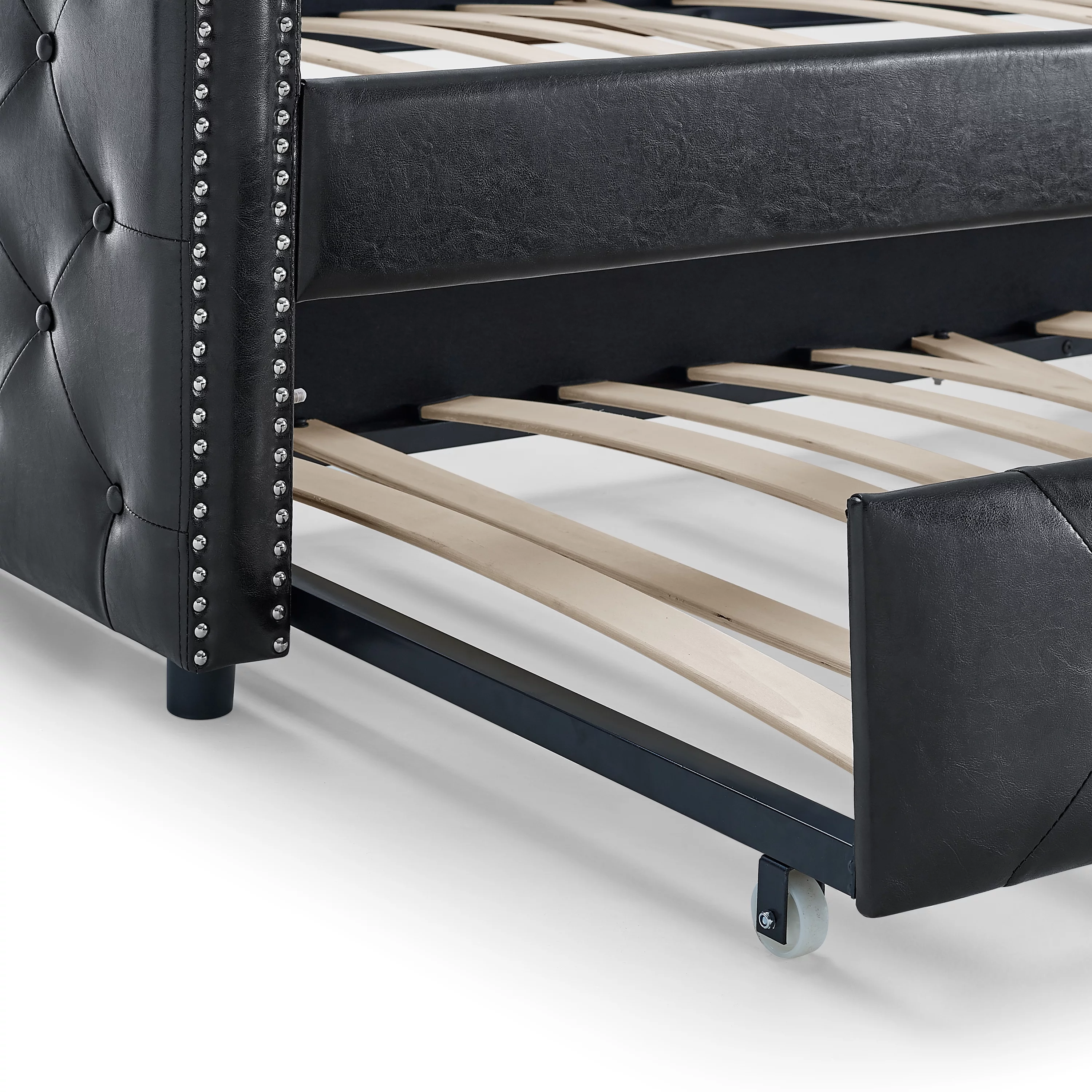 Oaks Aura Daybed with Trundle Upholstered Tufted Sofa Bed, with Button and Copper Nail on Arms