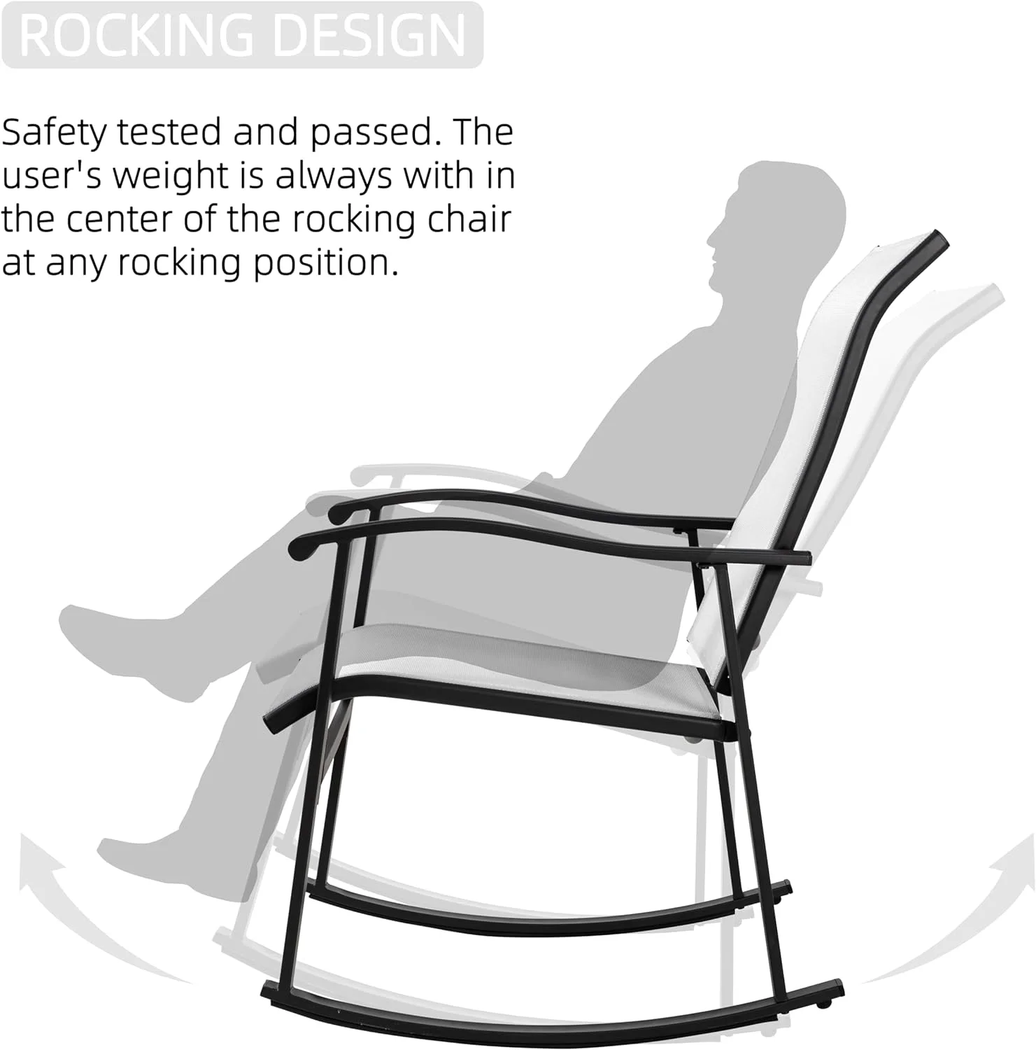 Vongrasig 3 Piece Outdoor Rocking Bistro Set, Textilene Fabric Small Patio Furniture Set, Front Porch Rocker Chairs Conversation Set with Glass Table for Lawn, Garden, Balcony, Poolside (White)