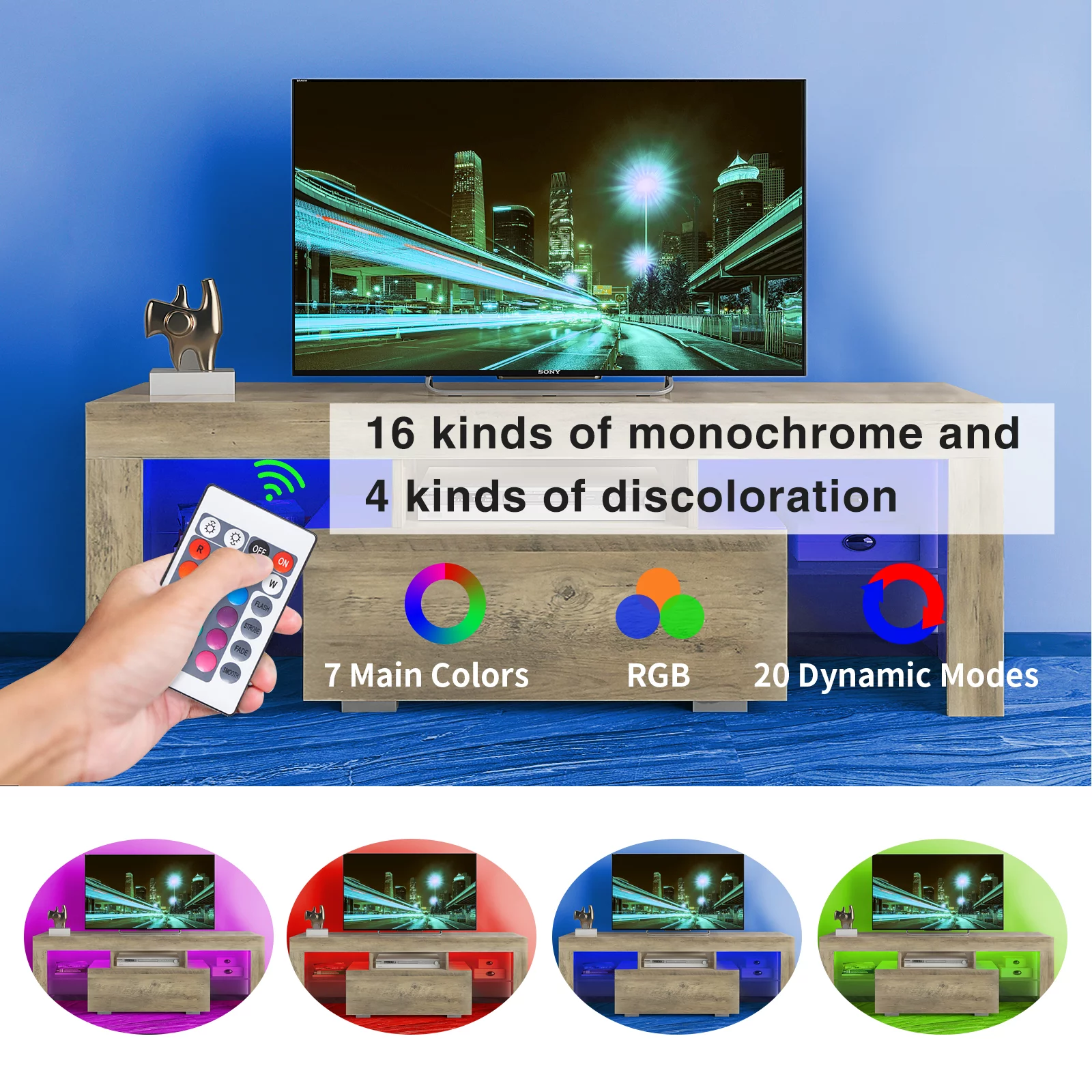 TV Stand with LED RGB Lights, Modern Entertainment Center Media Console Table Gaming TV Stand Cabinet with Drawer Glass Shelves for 55 inch TVs living Room Bed Room Furniture (Grey Oak)